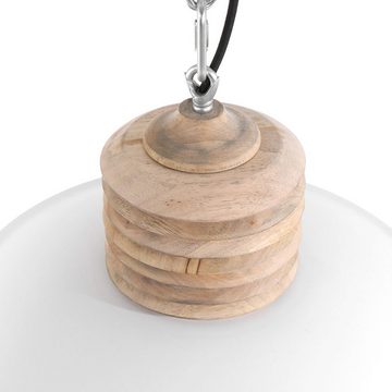 Steinhauer LIGHTING Pendelleuchte, Leuchtmittel nicht inklusive, Hängelampe Esstischleuchte Retro Schirm Metall weiß braun Holz D 50 cm