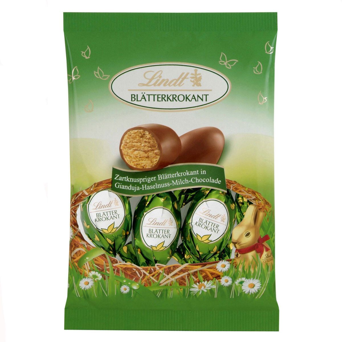LINDT Schokolade, Lindt Blätterkrokant Ostereier Gianduja Haselnuss Milch Schoko 85g