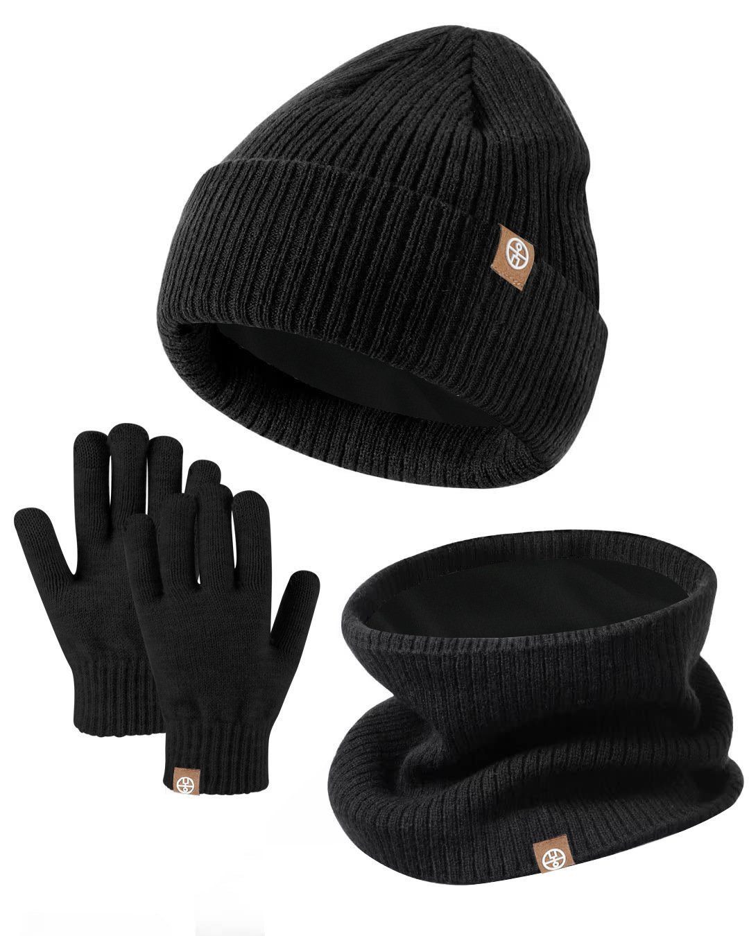 Henreal Mütze & Schal 3in1 Kinder Wintermütze Schal Handschuhe Set (3-tlg., Winterhandschuh) Warmer dreiteiliger Outdoor-Anzug