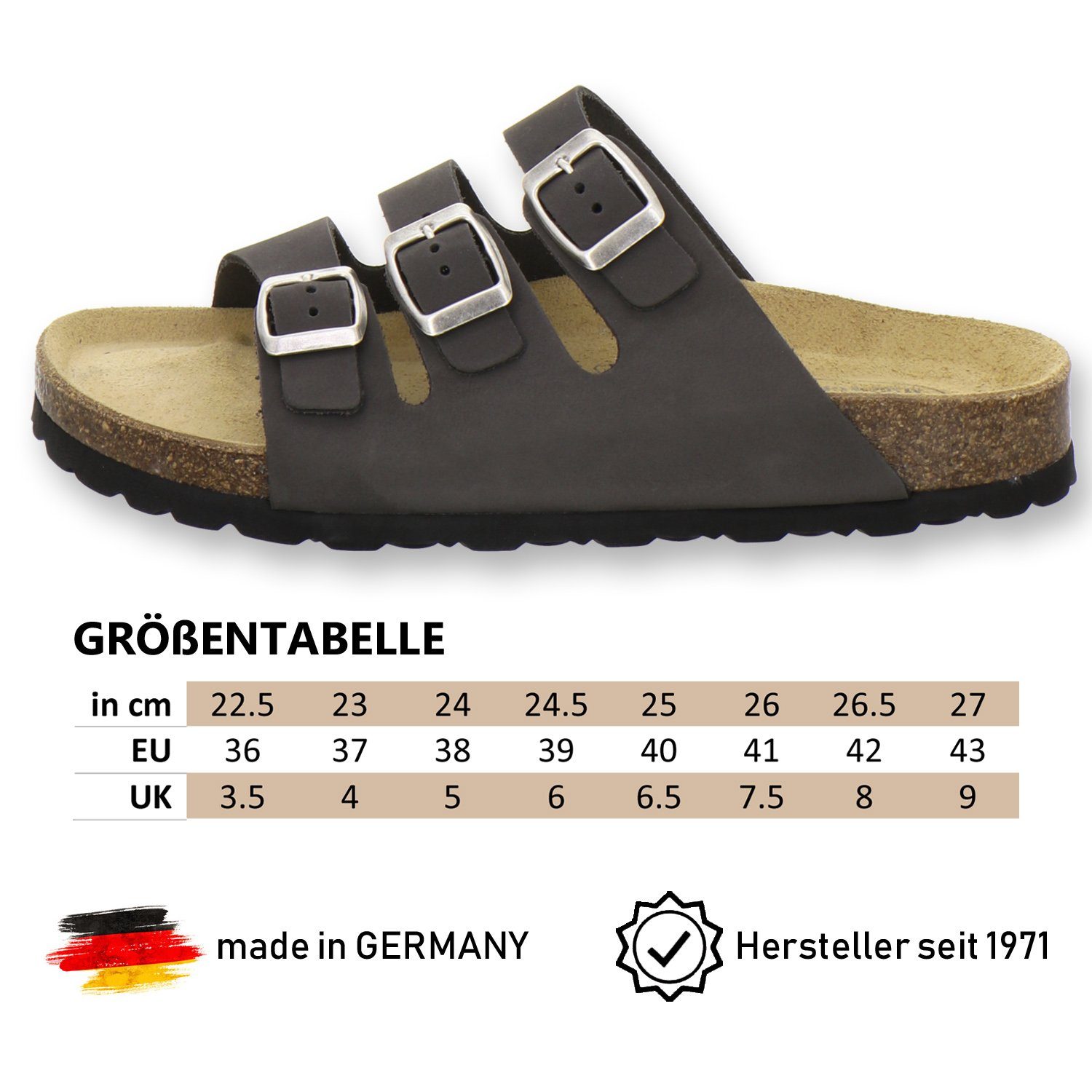 AFS-Schuhe 2133 für aus Fußbett, Damen in Germany Made Pantolette stone Leder mit