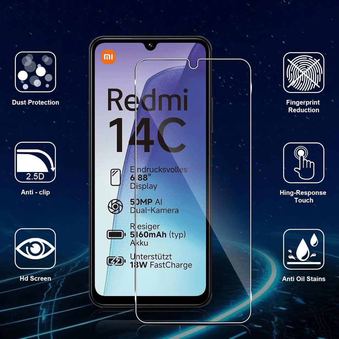SmartUP Displayschutzglas für Xiaomi Redmi 14C Panzerfolie Display Schutz Full Screen 9H für Für Xiaomi Redmi 14C, kompletter Rundumschutz – Bild 2 von 5