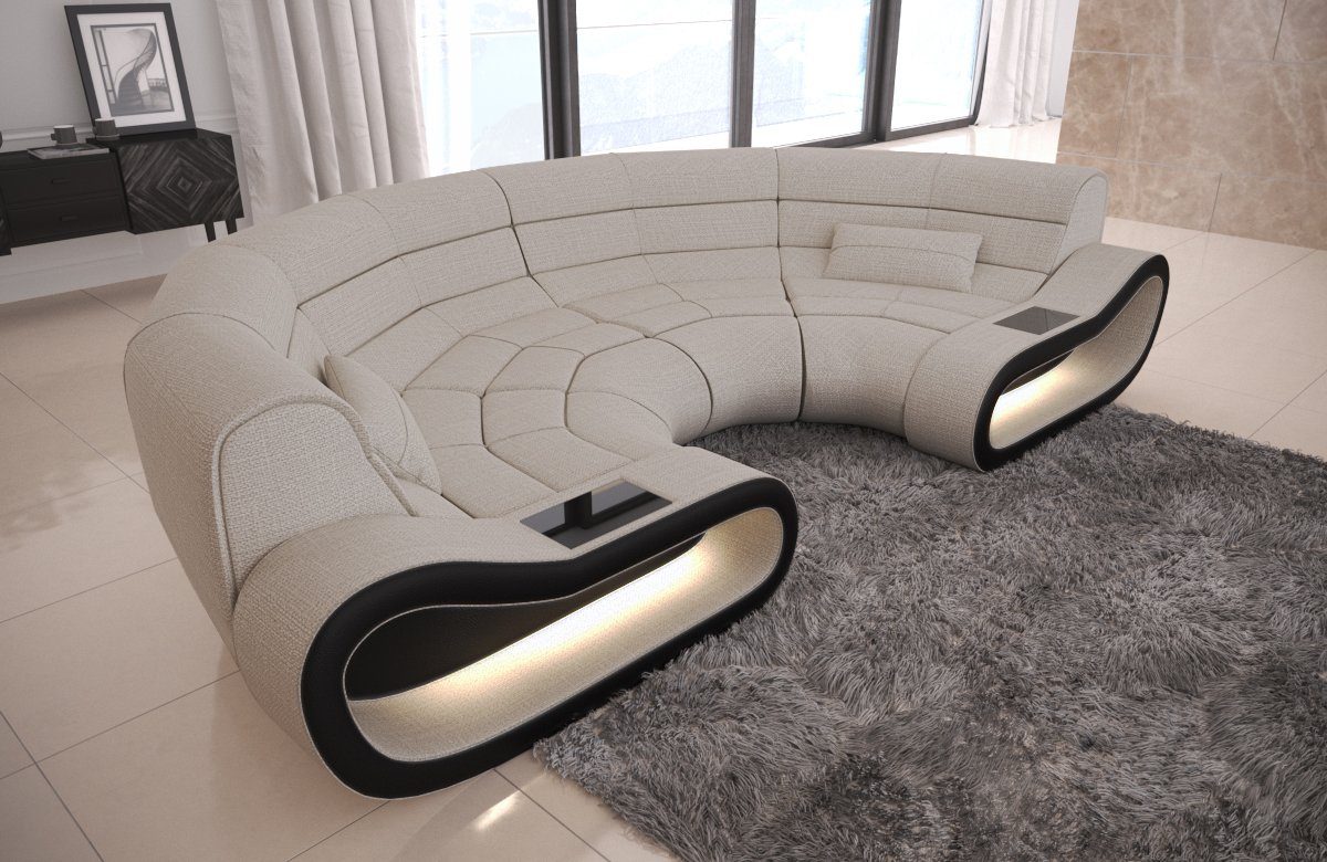Sofa Dreams Ecksofa Couch Stoffsofa Polstersofa Concept Bigsofa Polster Stoff Sofa, mit LED, Designersofa mit ergonomischer Rückenlehne H1 Elfenbein-Schwarz