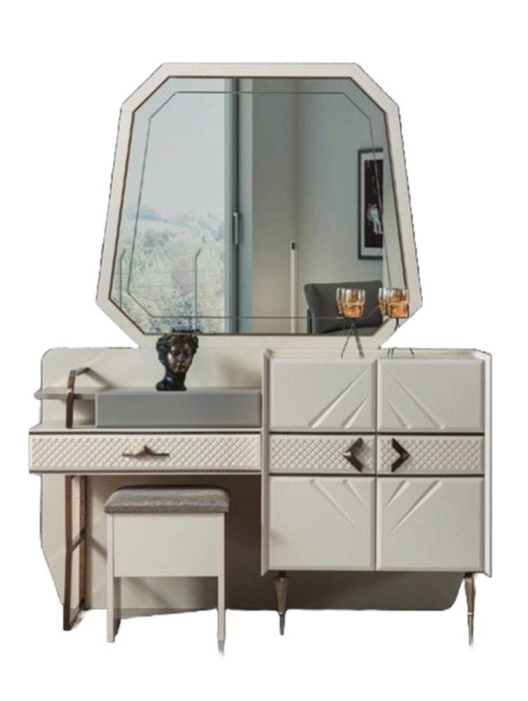 Xlmoebel Schminktisch Luxuriöser Schminktisch mit gepolstertem Hocker für das weiße (3-St., 3tlg.Schlafzimmer Set (Schminktisch mit Spiegel + Hocker), Hergestellt in Europa