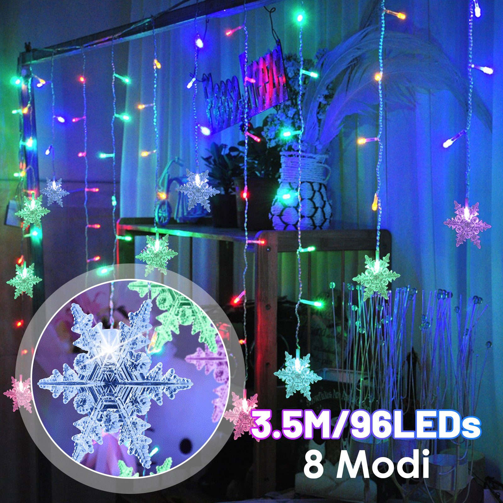 Clanmacy LED-Lichtervorhang WeihnachtenBeleuchtung, Mehrfarbig Partydekoration, Innenbeleuchtung Bunt LED Lichterkette Wasserfest Weihnachten, Lichterkette Vorhang für