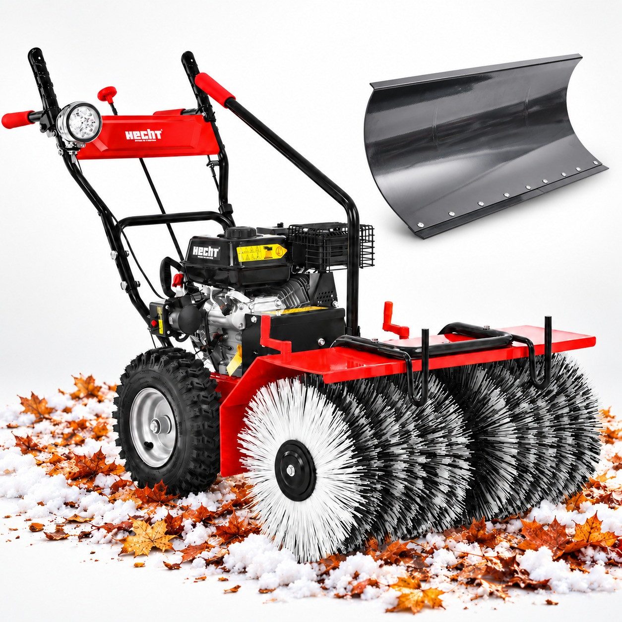 Hecht Benzin-Kehrmaschine 8680 SE Set 1 Benzin 80 cm mit Schneeschild 85 cm, 80 cm Arbeitsbreite, (2-tlg), 6,5 PS, Elektrostart, LED-Scheinwerfer