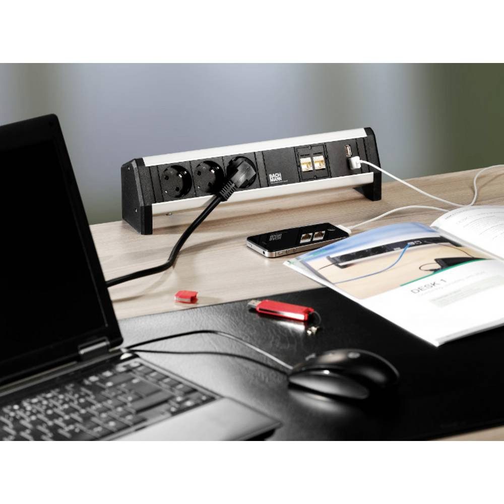 Bachmann DESK 1 Innenraum 3AC-Ausgänge - Verlängerungskabel 902.0048 Steckdosenleiste, erhöhter Berührungsschutz, ohne Kabel