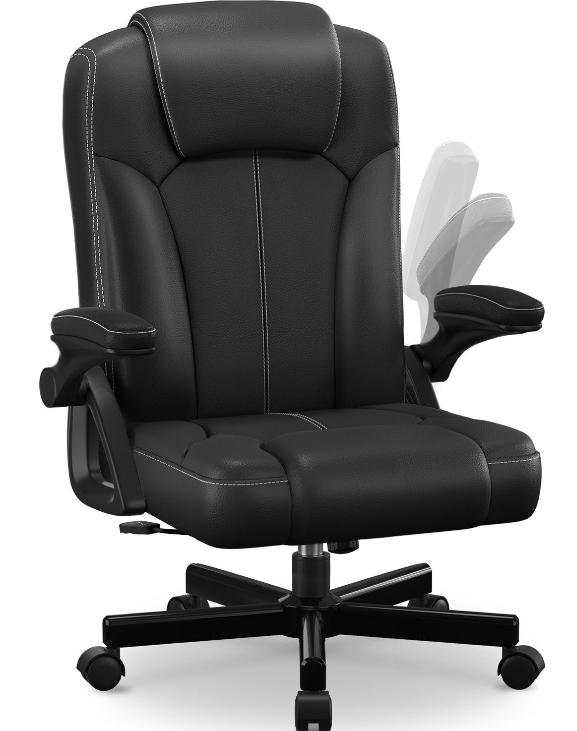 Homimaster Bürostuhl Ergonomischer Bürostuhl mit 90° Klapparmlehnen (Verstellbare Rückenlehne & hoher Sitzkomfort, Schreibtischstuhl mit 90-120° Neigungsfunktion & Lendenwirbelstütze), bis 150 kg belastbar