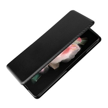Wigento Handyhülle Für Samsung Galaxy Z Fold4 5G Carbon Kunstleder Handy Tasche Hülle Etuis Schwarz