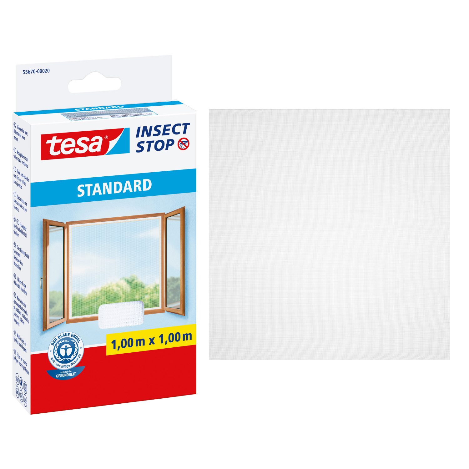 tesa Fliegengitter-Gewebe Insect Stop Standard Fliegengitter für Fenster, (Packung, 1-St., Fliegennetz, Klettband), Insektenschutzgitter - Fliegenetz ohne Bohren - zuschneidbar - weiß