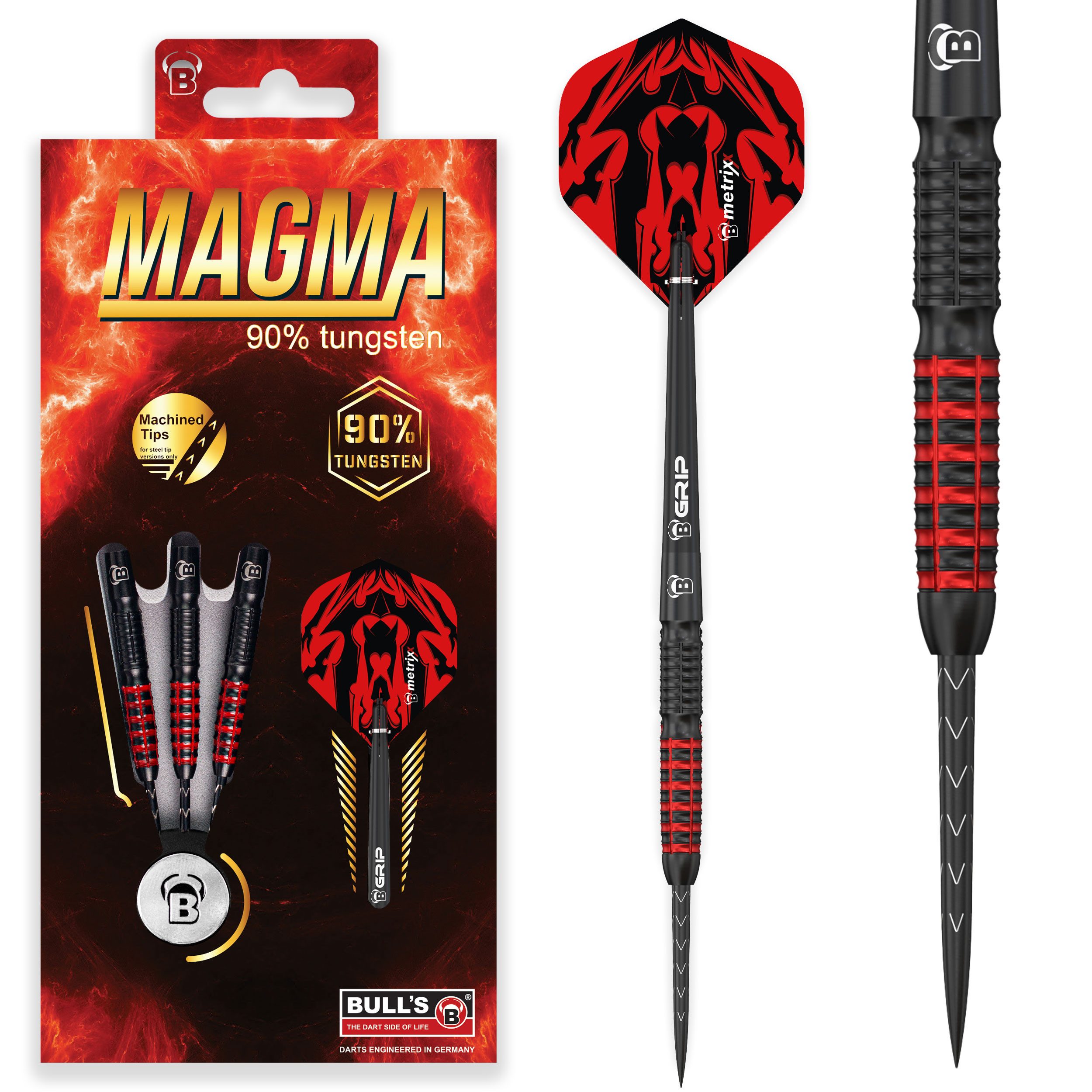 Dartpfeil Bull´s Steeldarts Magma, 90% Tungsten, 21g., Rot schwarz