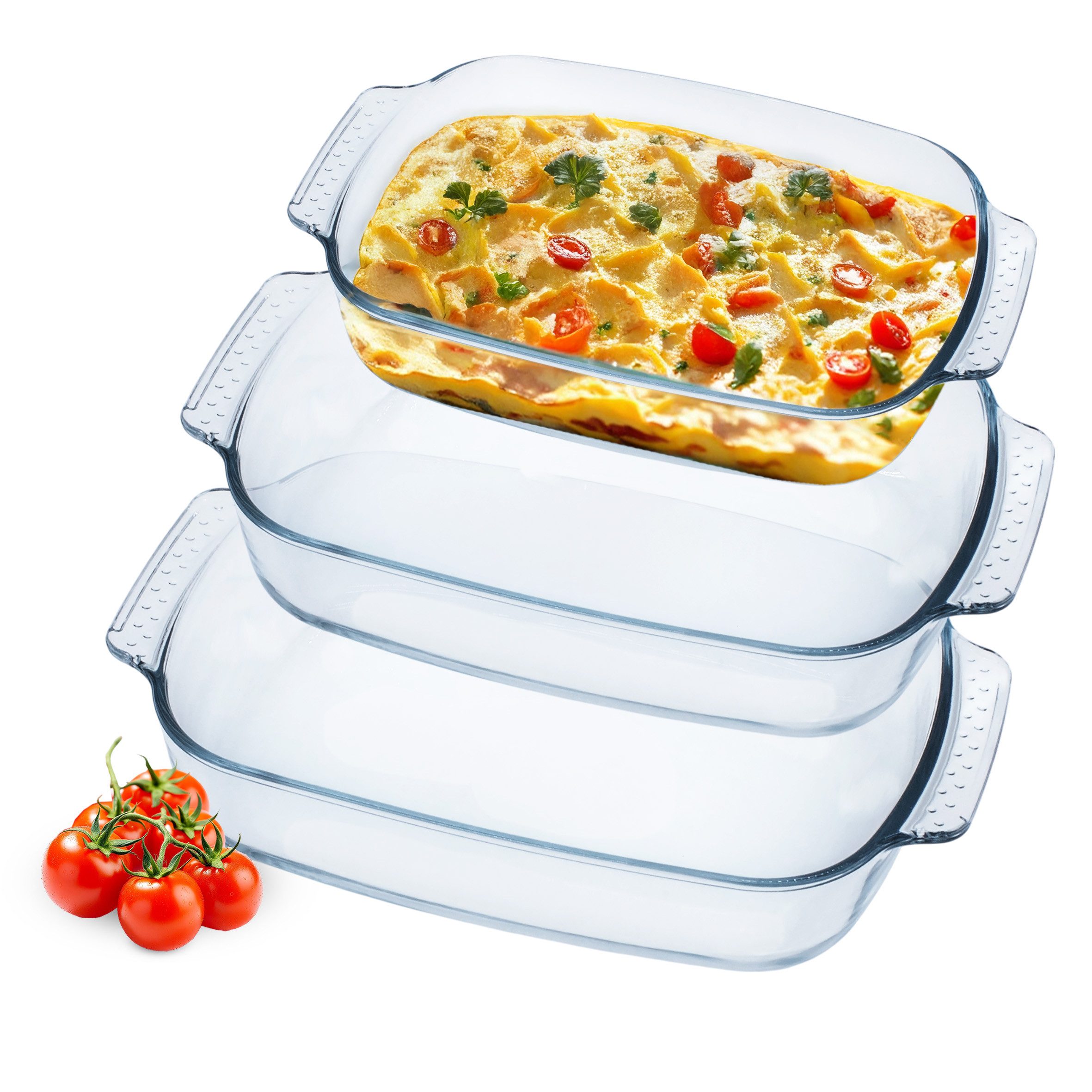 Spetebo Auflaufform 3er Set Ofenschalen spülmaschinenfest, Glas, (3-St), hitzebeständig bis ca. 230° C