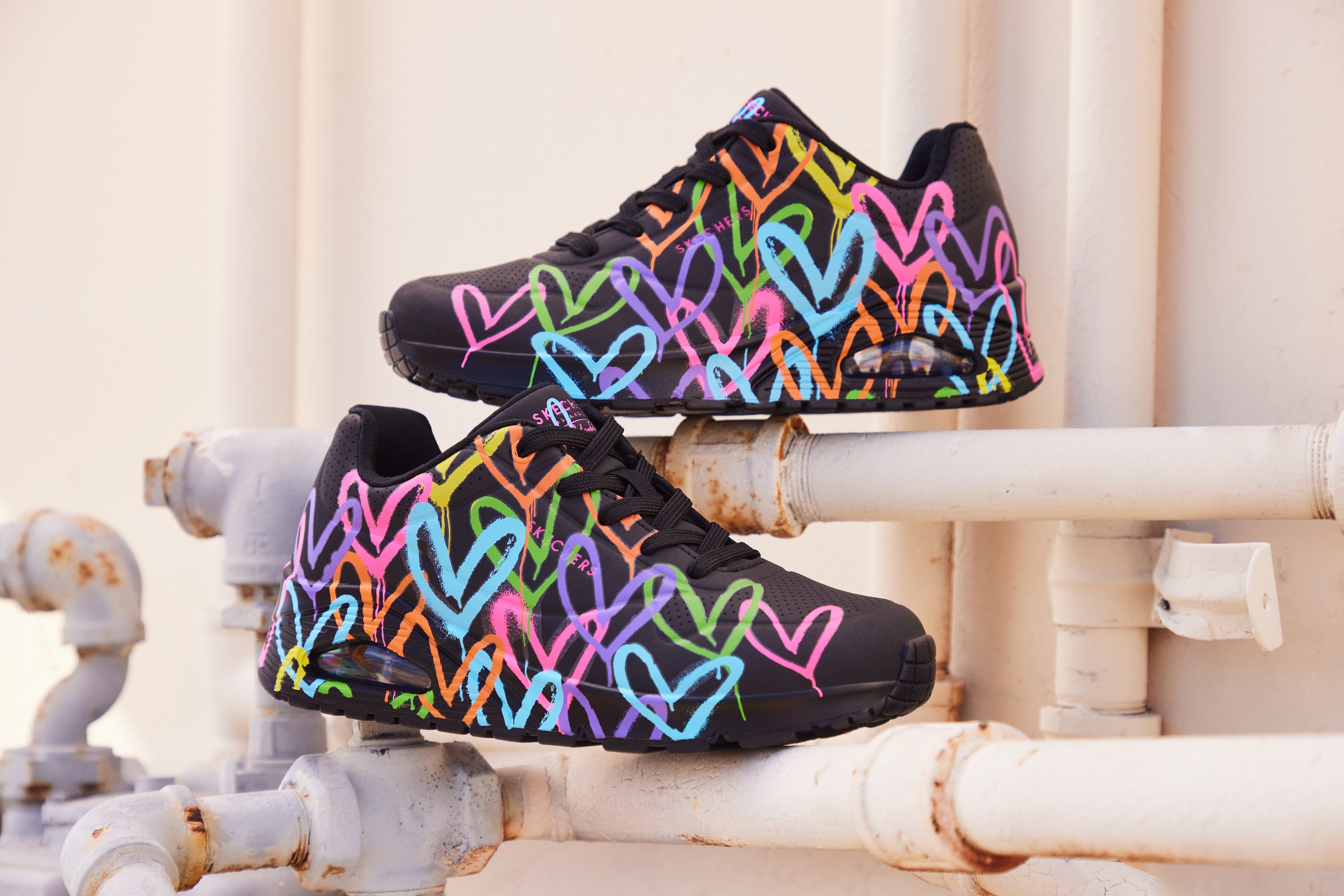 Skechers UNO - HIGHLIGHT LOVE Sneaker, Freizeitschuh, Halbschuh, Schnürschuh mit Herzchen-Print