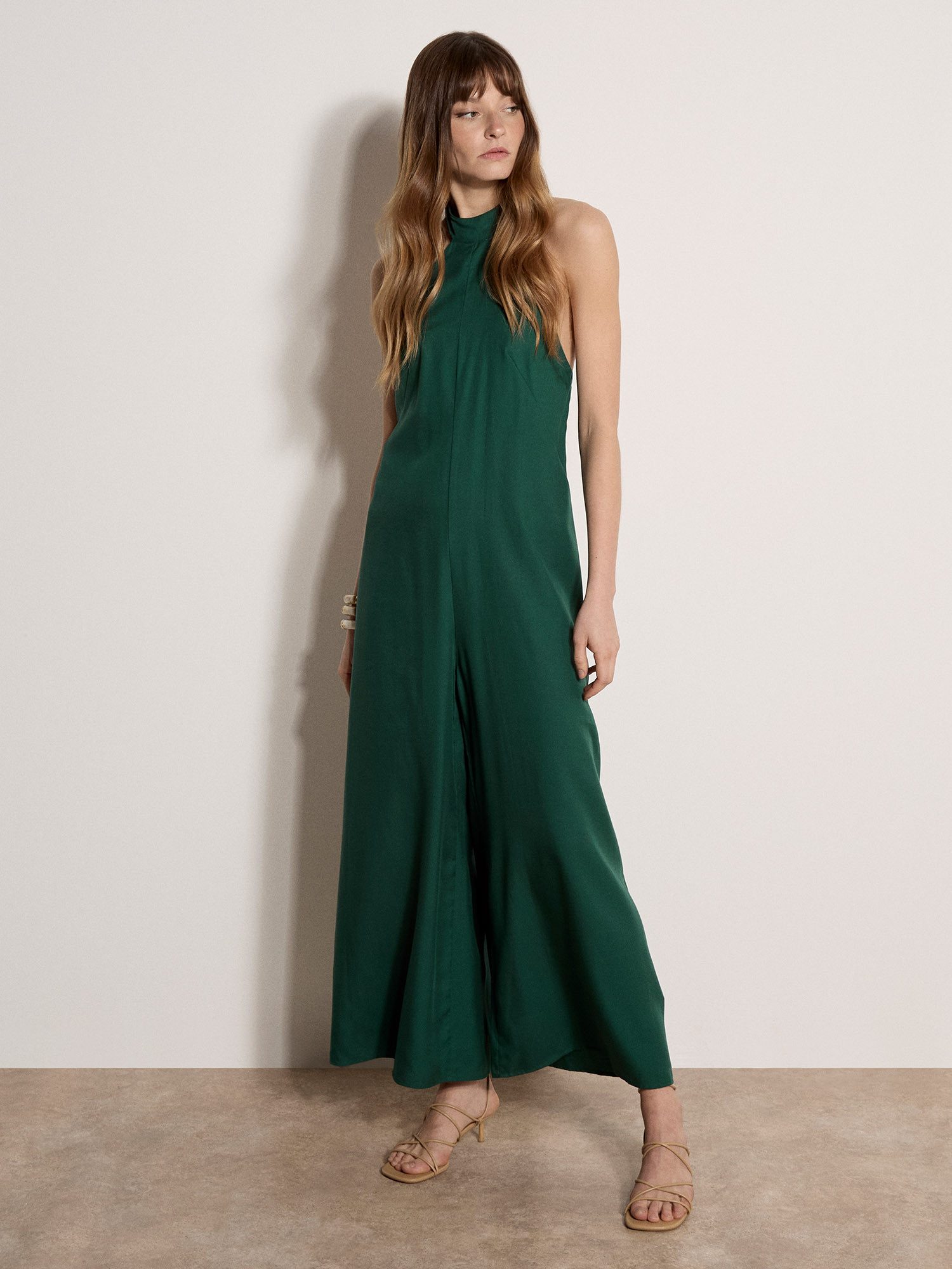 Apricot Jumpsuit Neckholder-Jumpsuit mit weitem Bein