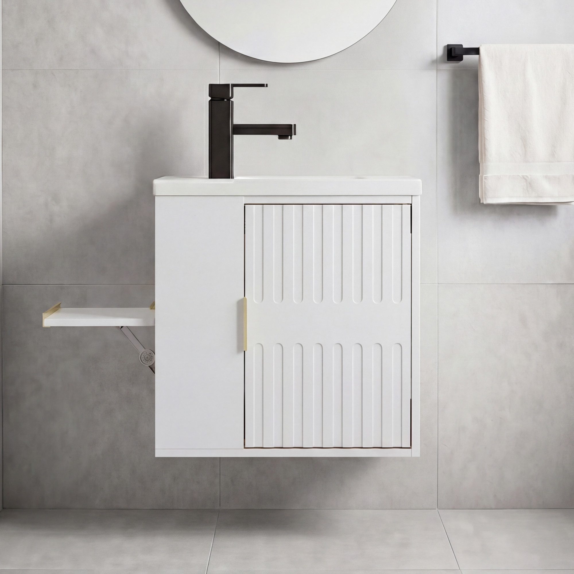 UEV Waschtisch Waschtisch mit Unterschrank (Waschtischunterschrank hängend, Waschplatz ausreichend Stauraum,Badmöbel Set für Badezimmer, Waschtisch mit Unterschrank Wasserhahn), Waschtisch mit Unterschrank hängend 50,5 cm