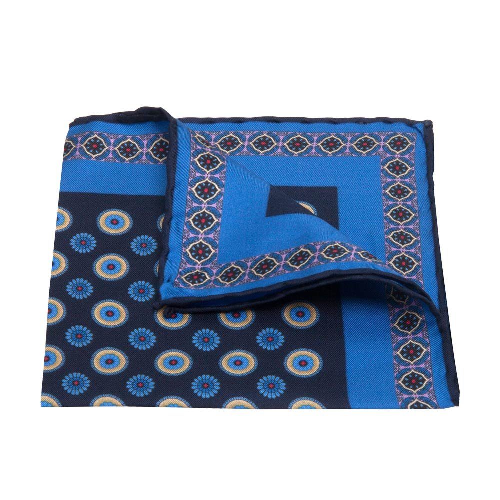 BGENTS Einstecktuch Handrolliertes Einstecktuch aus Seiden-Twill mit Blüten in Blau, besondere Farbbrillanz