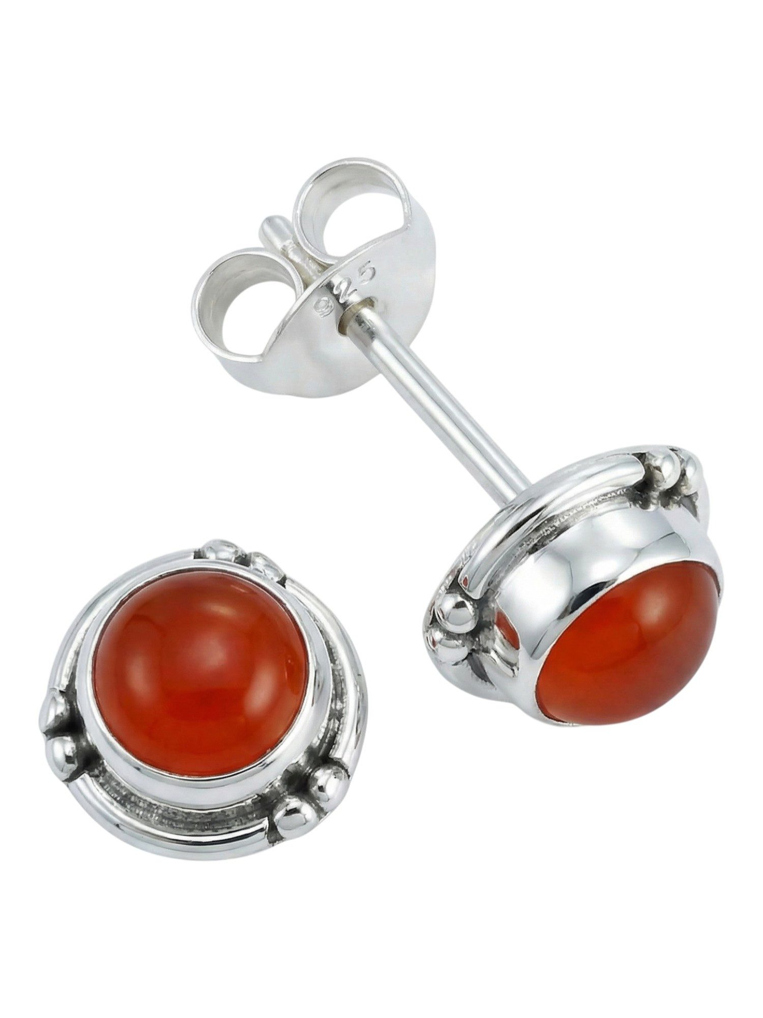 mantraroma Paar Ohrstecker LITANG aus 925 Silber mit Karneol (Paar, Paar Ohrringe mit Schmuckbeutel), 925 Sterling Silber Ohrringe für Damen