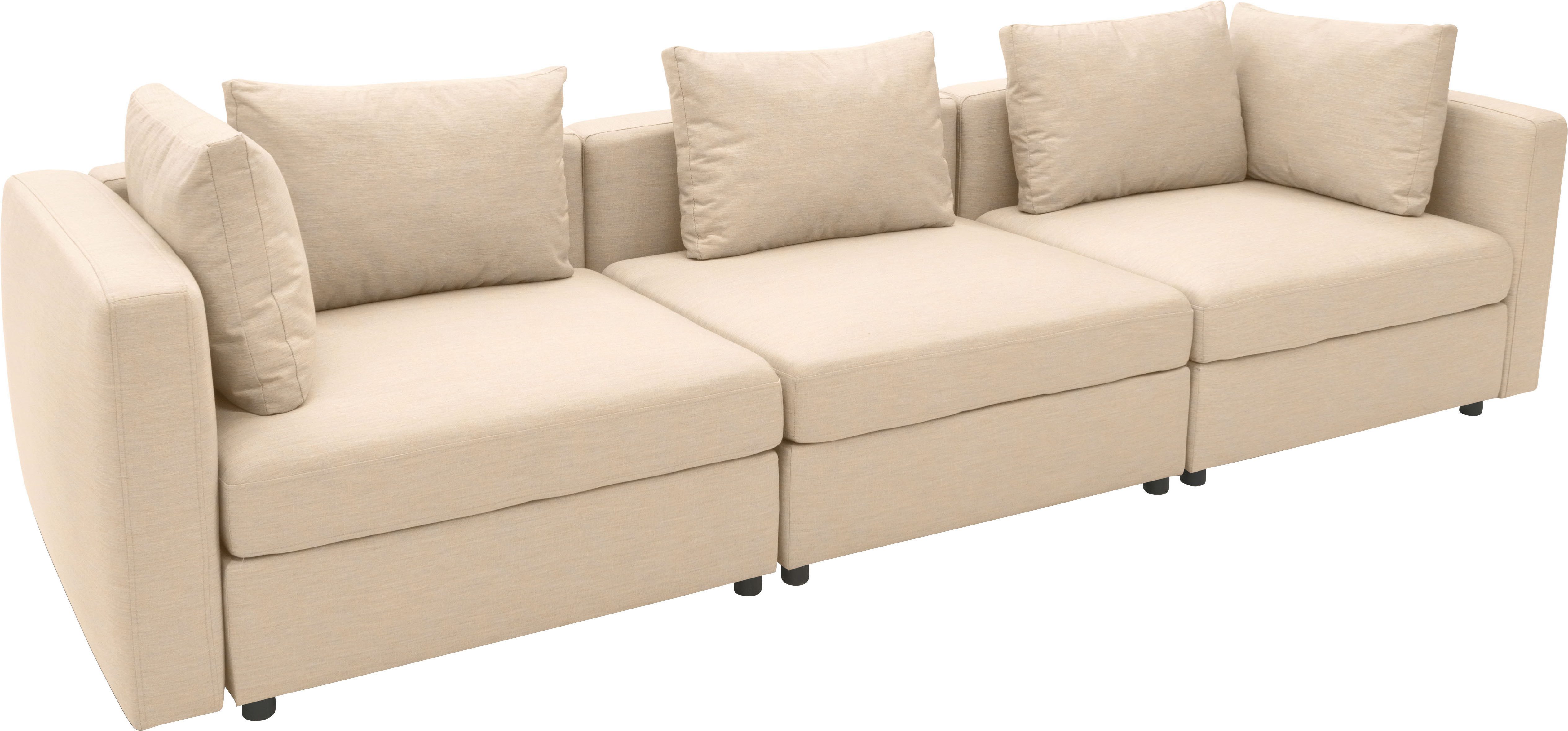 DOMO collection 3-Sitzer Solskin, individuell erweiterbar/kombinierbar, mit losen Kissen. Rücken- und Seitenteile als Stecksystem.
