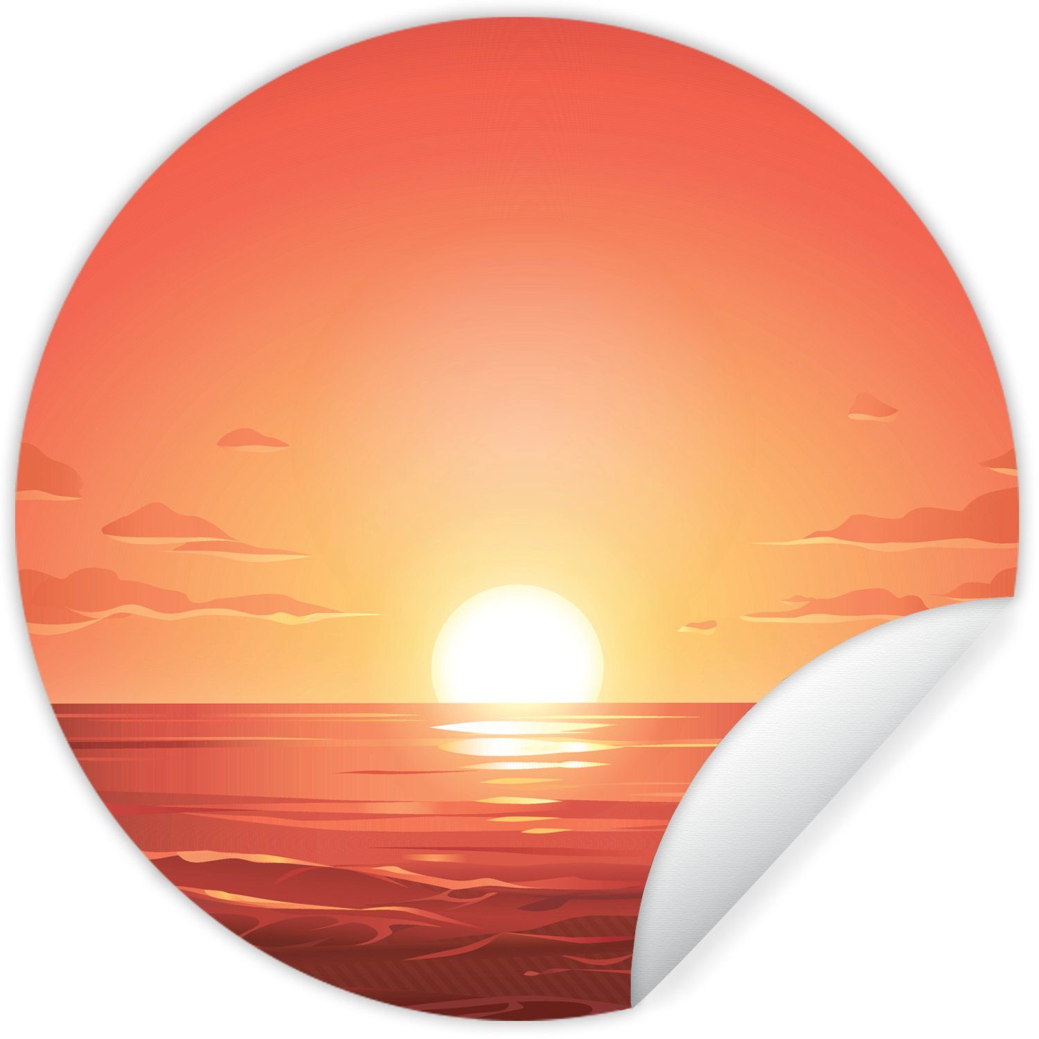 für Tapetenaufkleber, - Kinderzimmer, Meer St), Wohnzimmer MuchoWow Orange Sonne Rund, Wandsticker - (1 Tapetenkreis