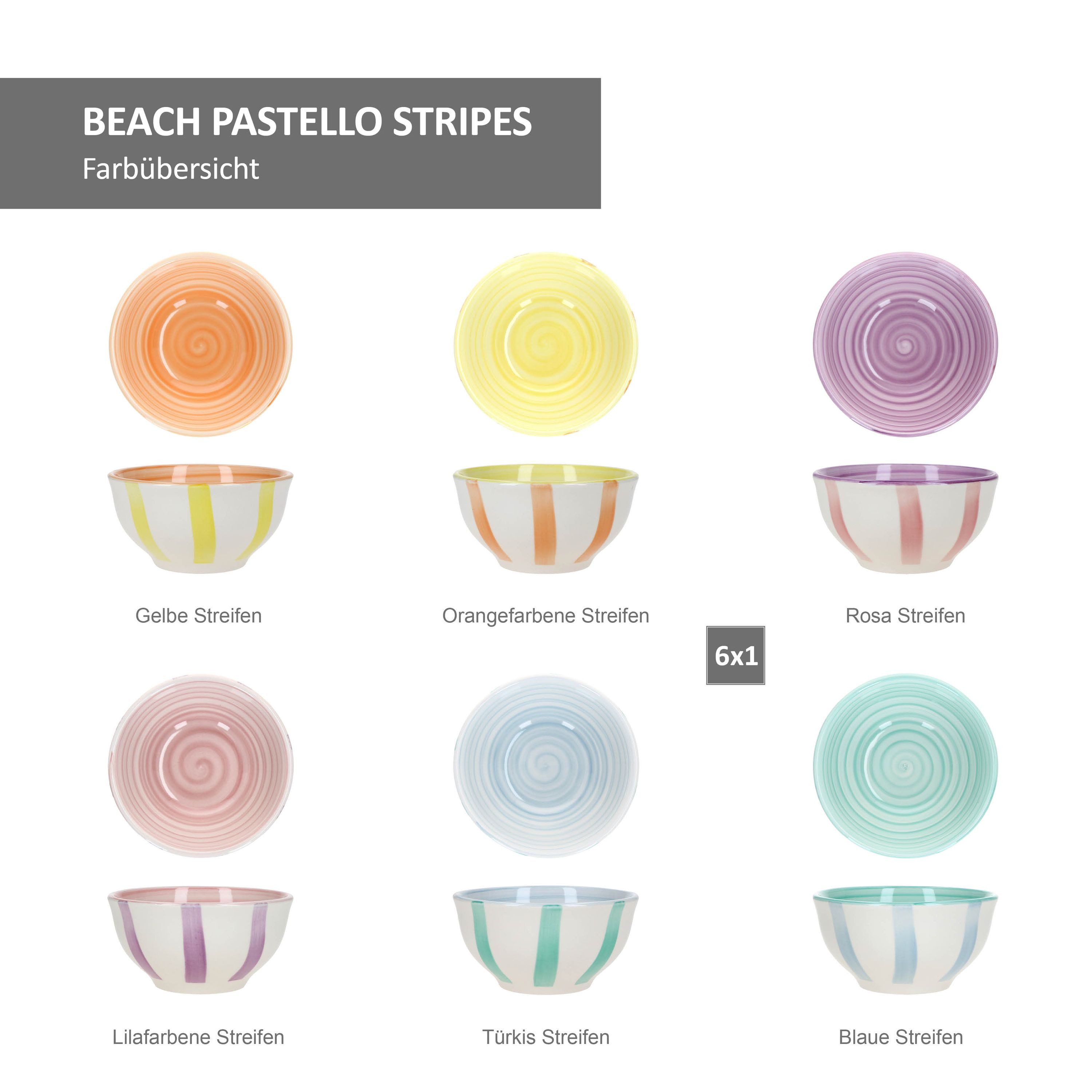 MamboCat Dipschale Beach Pastello Stripes 6er Set Snack- &Dip-Schälchen 12cm 220ml, Steingut – Bild 5 von 5