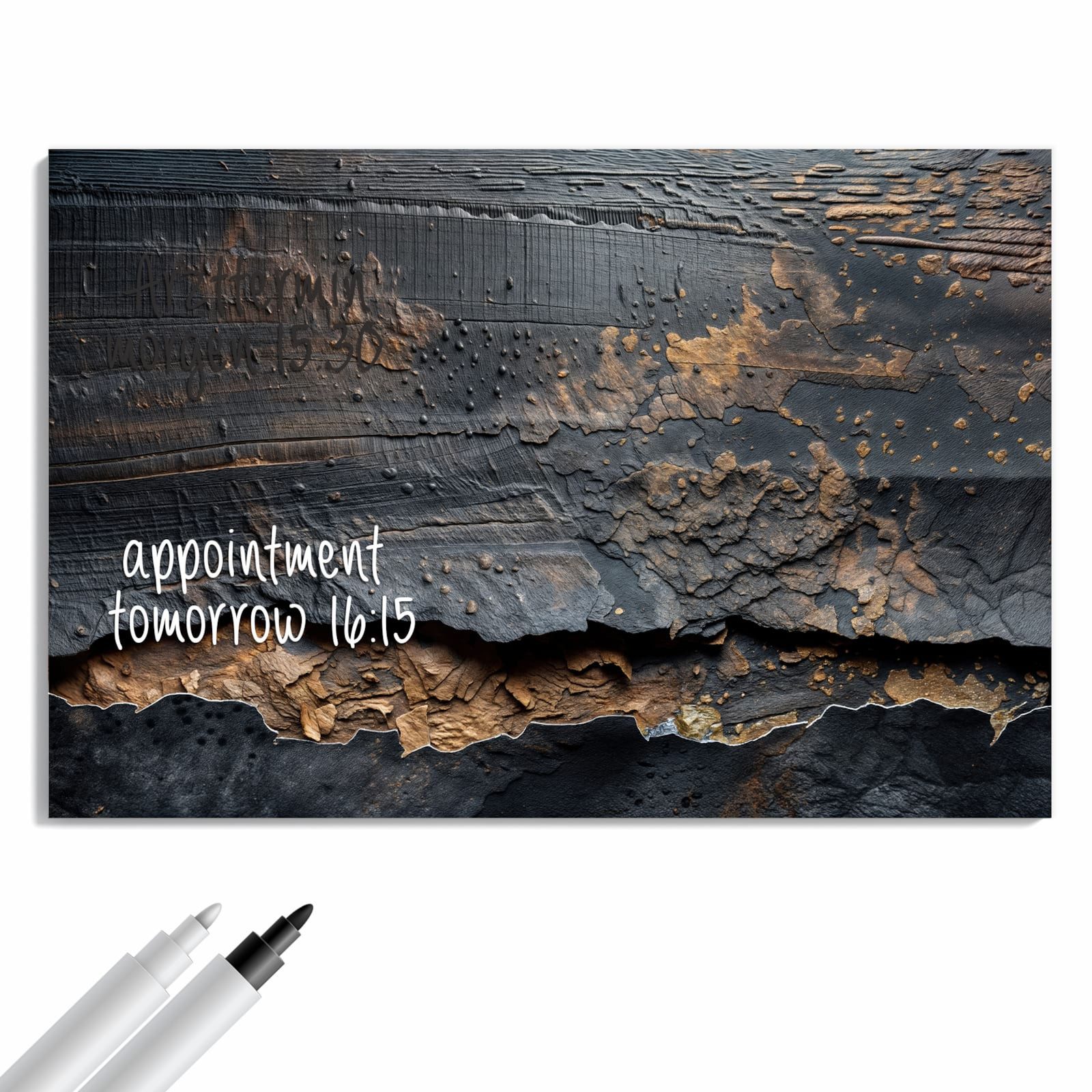 Primedeco Magnettafel Verkohltes Holz – Magnetwand & Memoboard aus Metall, (Komplett-Set, 1-tlg., Inklusive 4 Magnete und 2 Boardmarker (weiß & schwarz), magnet – Bild 2 von 5