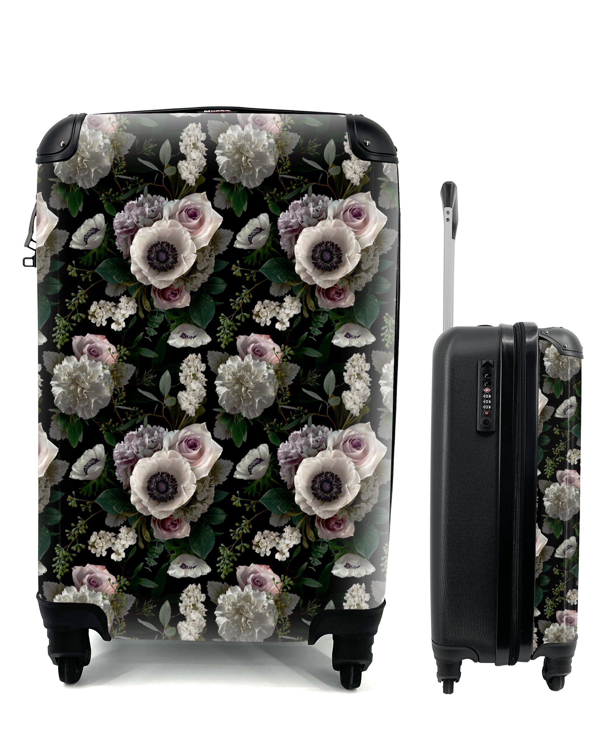 Reisekoffer Ferien, Blumen Trolley, Handgepäckkoffer rollen, mit Rollen, - Anemone Reisetasche für Rosen, MuchoWow Handgepäck 4 -