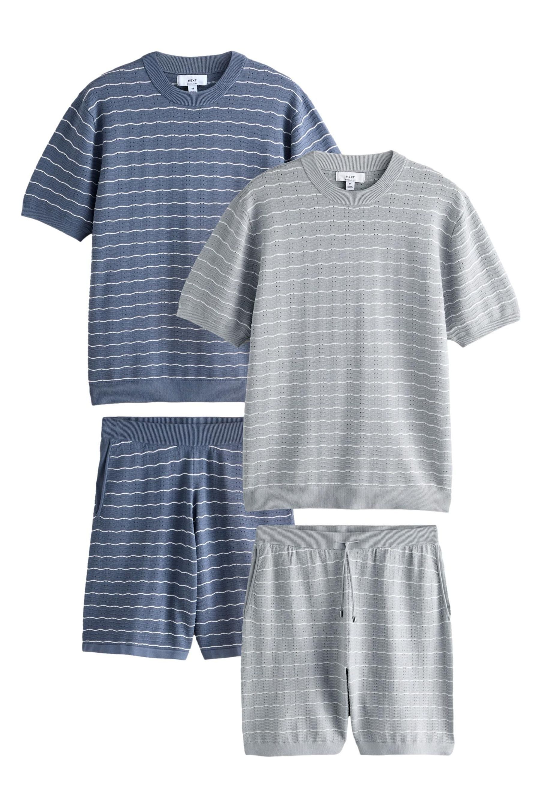 Next T-Shirt 2er-Set Strick-T-Shirt mit Waffelstruktur + Shorts (4-tlg)