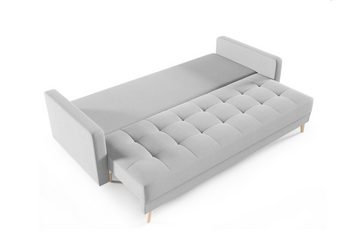 MOEBLO Schlafsofa DOMIA, Sofa im skandinavischen Stil Sofagarnitur Wohnlandschaft Bettsofa mit Bettzeugablage inklusive Zierkissen - (BxHxT): 216x80x93 cm, mit Schlaffunktion und Bettkasten