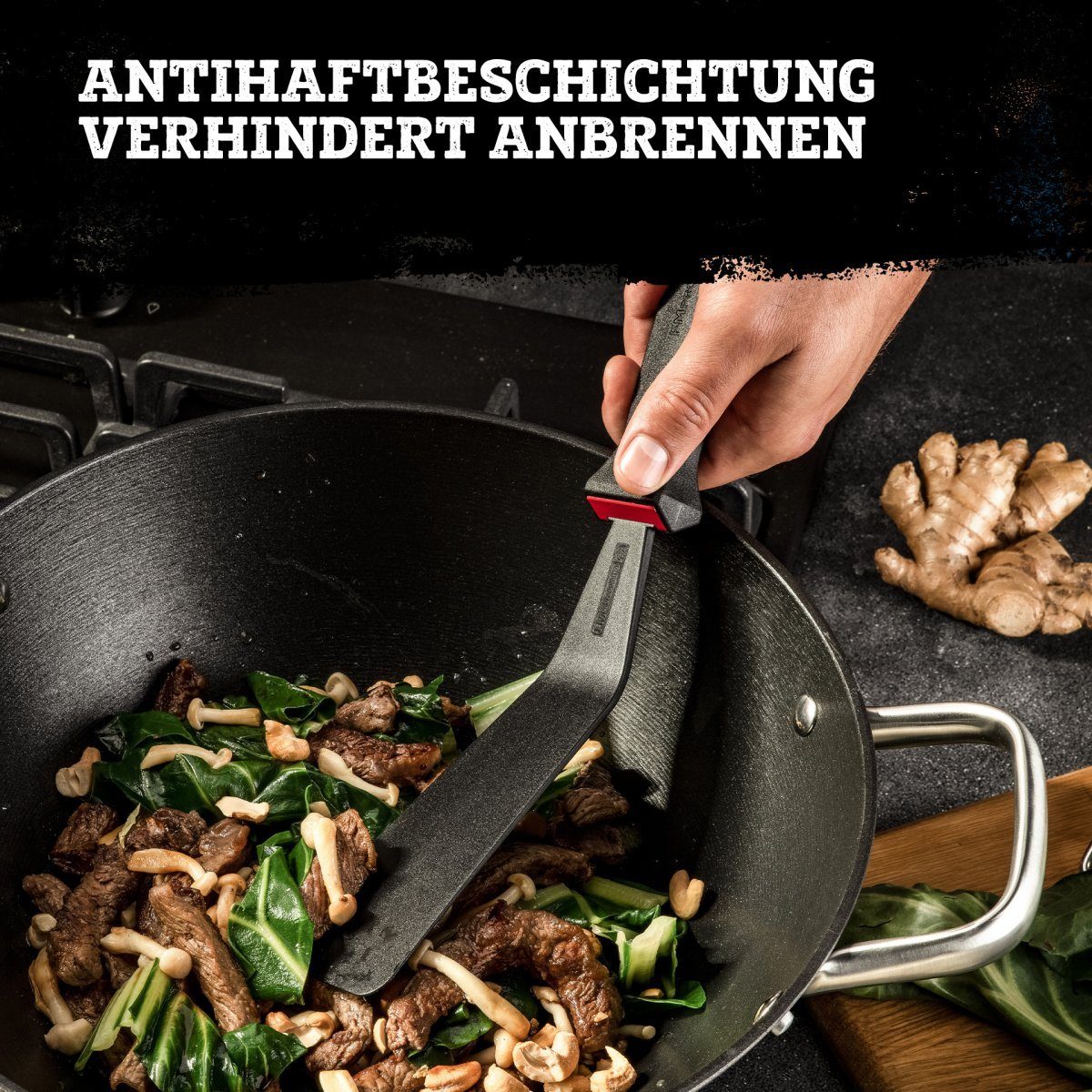 FMprofessional Wok Force aus Gusseisen 28 cm – Bratpfanne mit Antihaftbeschichtung, Gusseisen