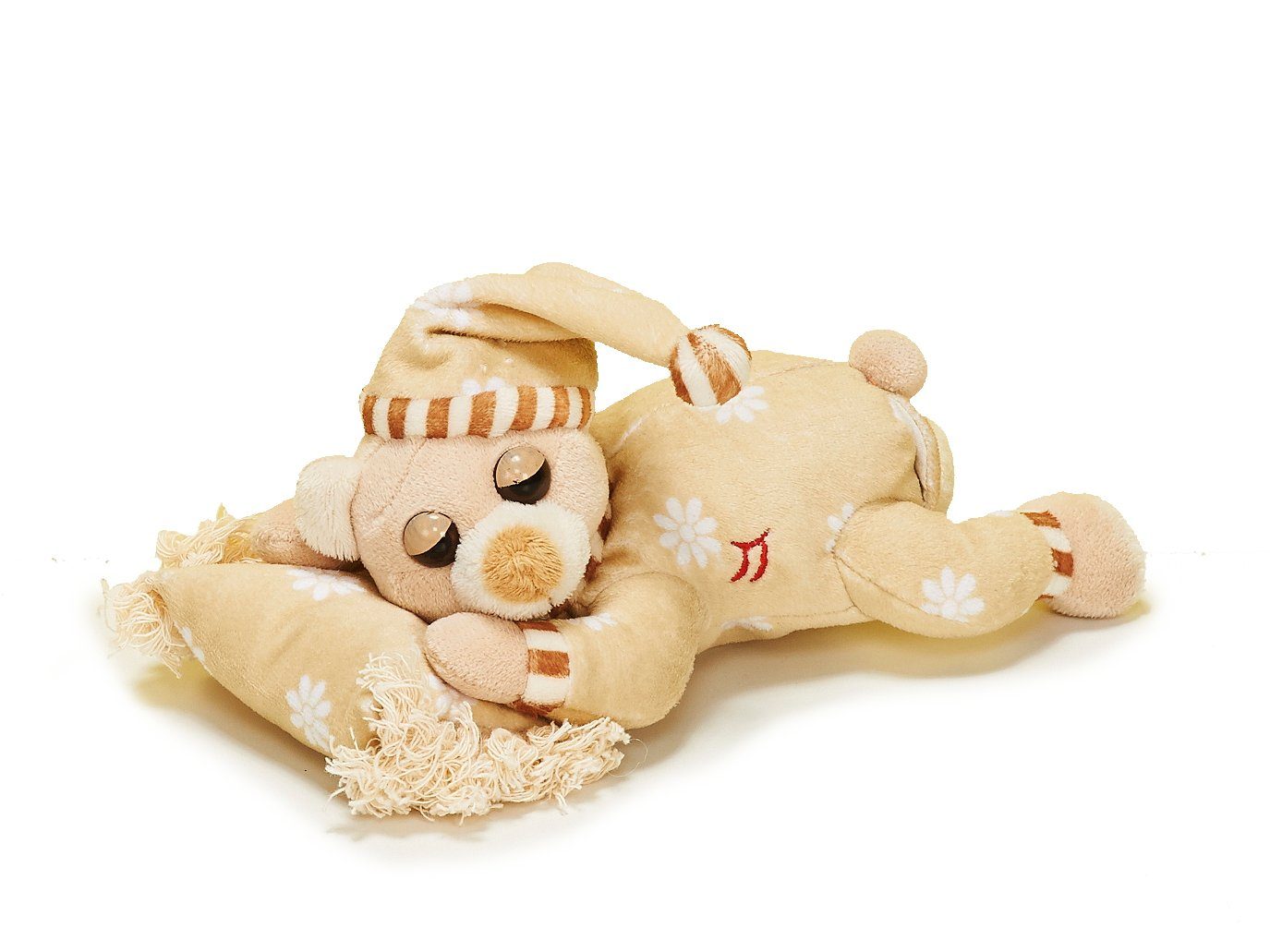 Euro Souvenirs Kuscheltier Schnarchbär beige 20 cm liegend Plüschteddybär (Plüschtier, Stofftier, Teddy, Stoffbär)