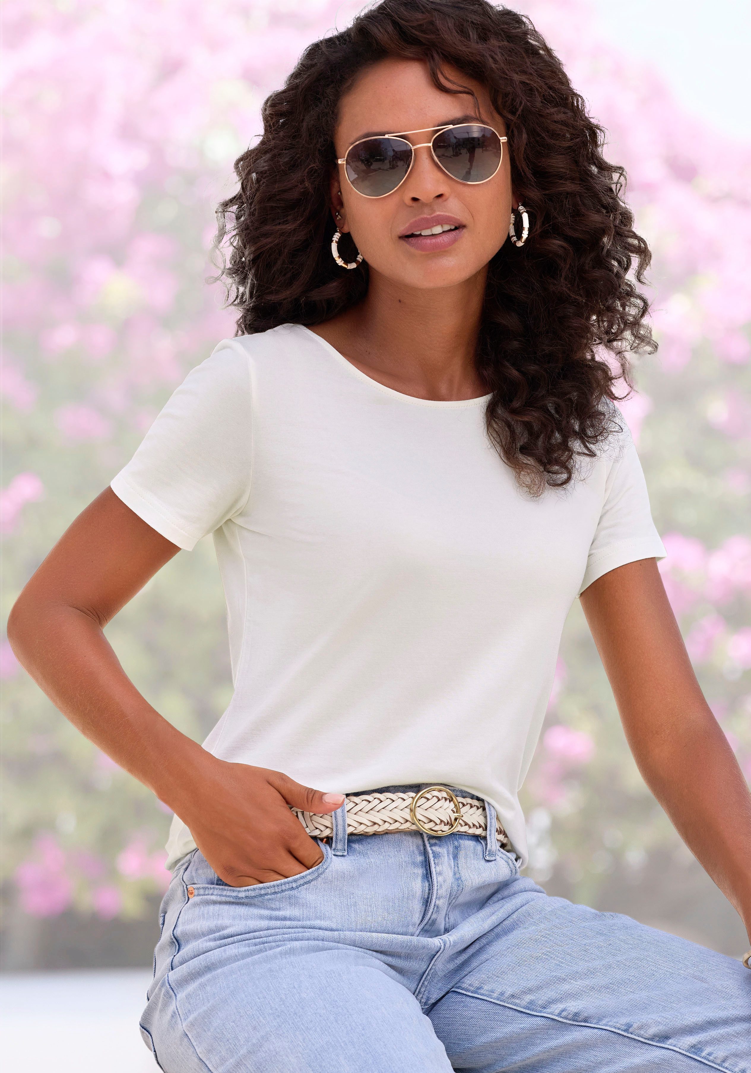 LASCANA T-Shirt mit Rundhals-Ausschnitt (2er-Pack) aus elastischer Baumwoll günstig online kaufen