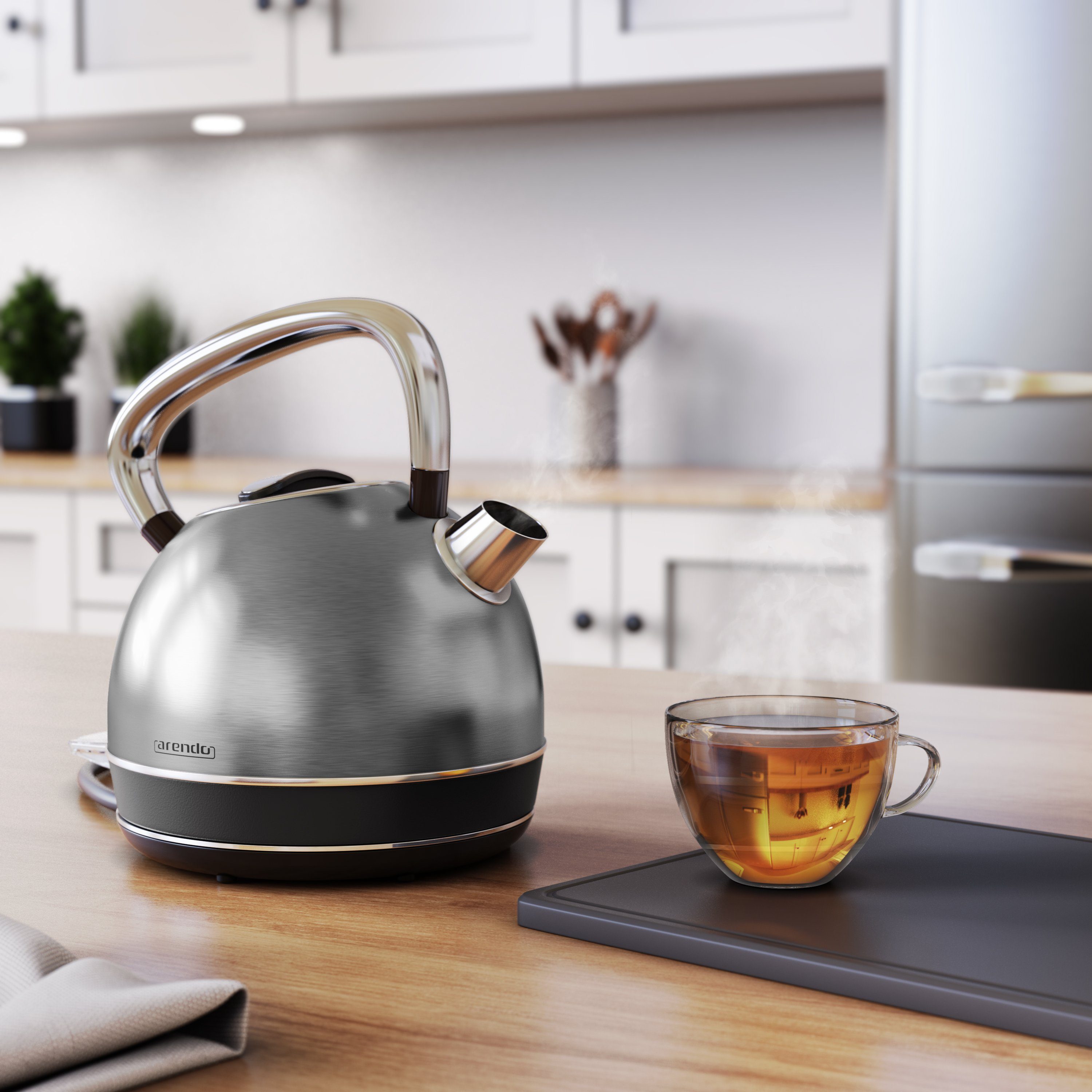 Arendo Wasserkocher Edelstahl Retro Vintage Wasserkessel mit Temperatureinstellung, 1,7 l, 2200 W, LED Anzeige mit Touch Panel, Warmhaltefunktion, Zwischenmessung