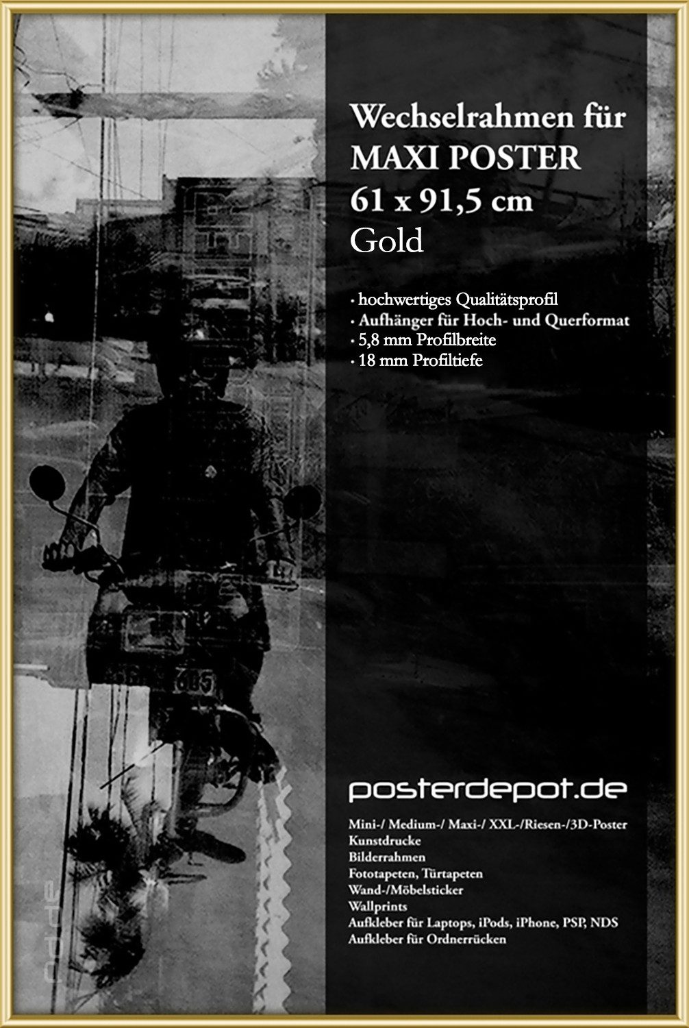 Wallario Rahmen Wechselrahmen Alu, passend für Maxi-Poster (61 x 91,5 cm), Goldfarben