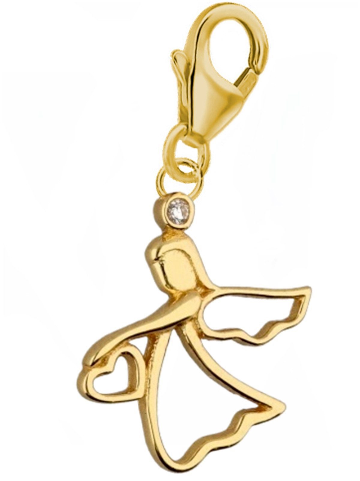 Goldene Hufeisen Charm Engel Zirkonia Engel Charm 925 Sterling-Silber Anhänger für Armband, 18K Gelbgold vergoldet