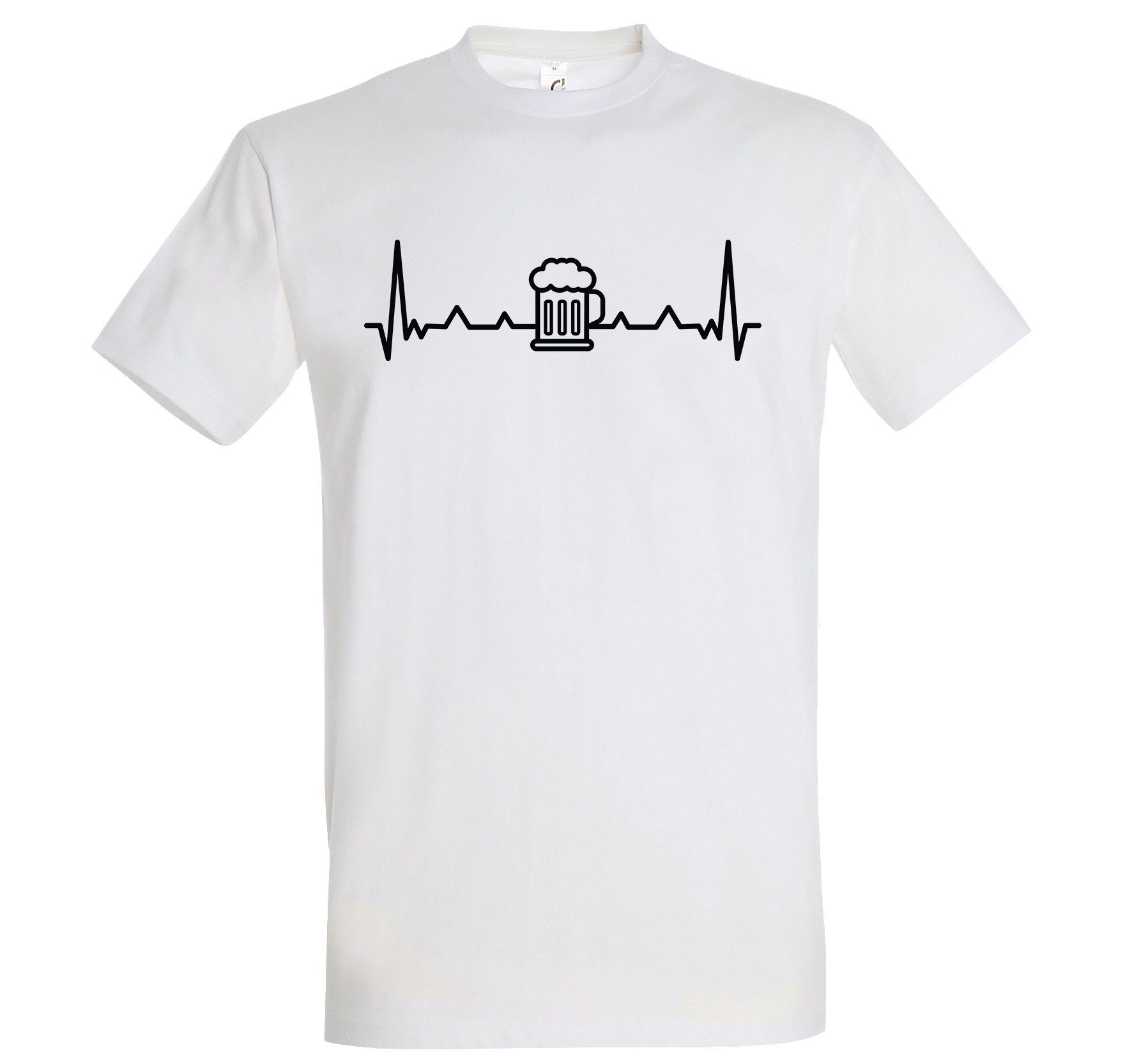 T-Shirt mit Logo Weiß Aufdruck Heartbeat Print-Shirt Designz lustigem Youth Bier Herren