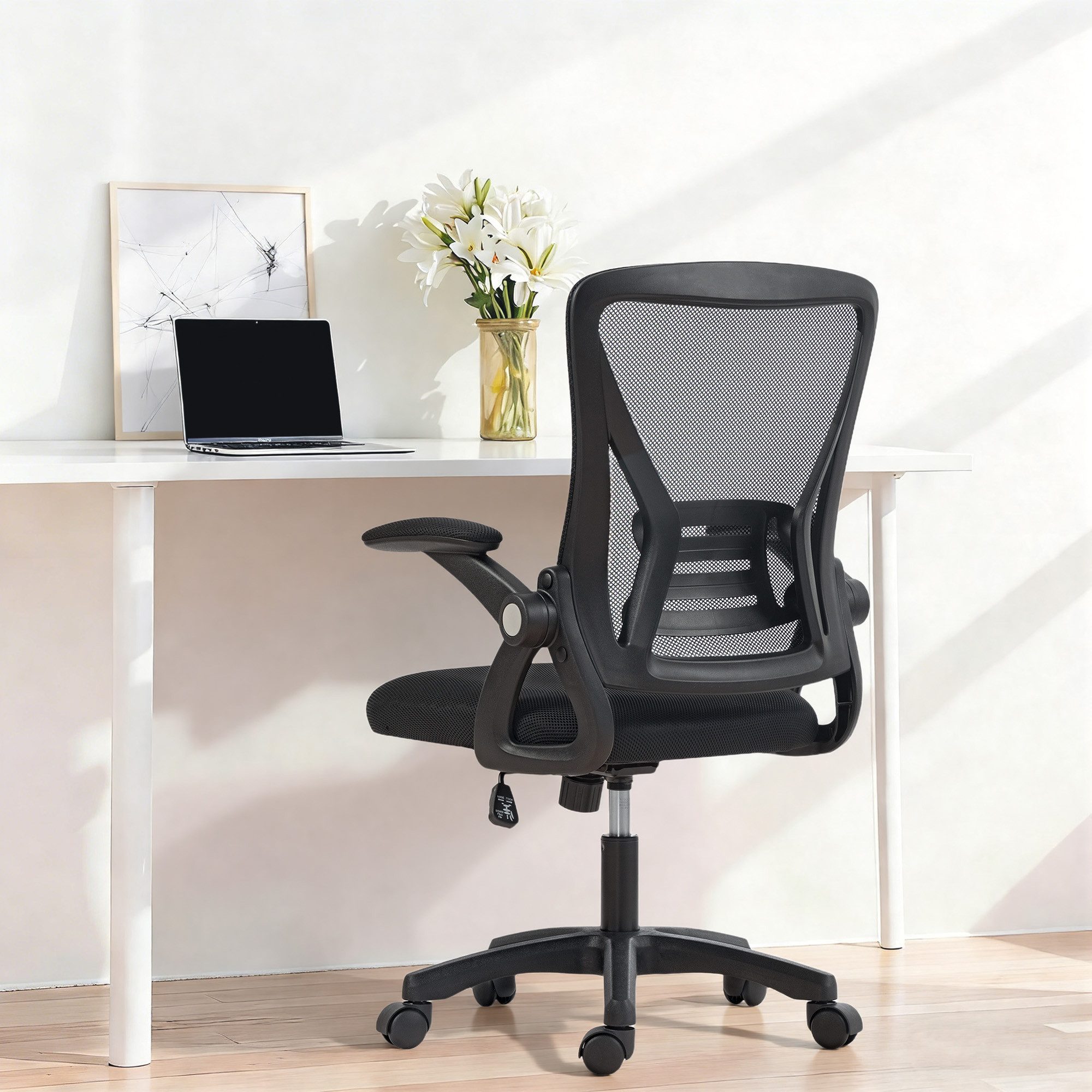 HOMCOM Bürostuhl Ergonomischer höhenverstellbarer Drehstuhl (Set, 1 St), Netzrückenlehne, Lendenstütze, Armlehnen klappbar