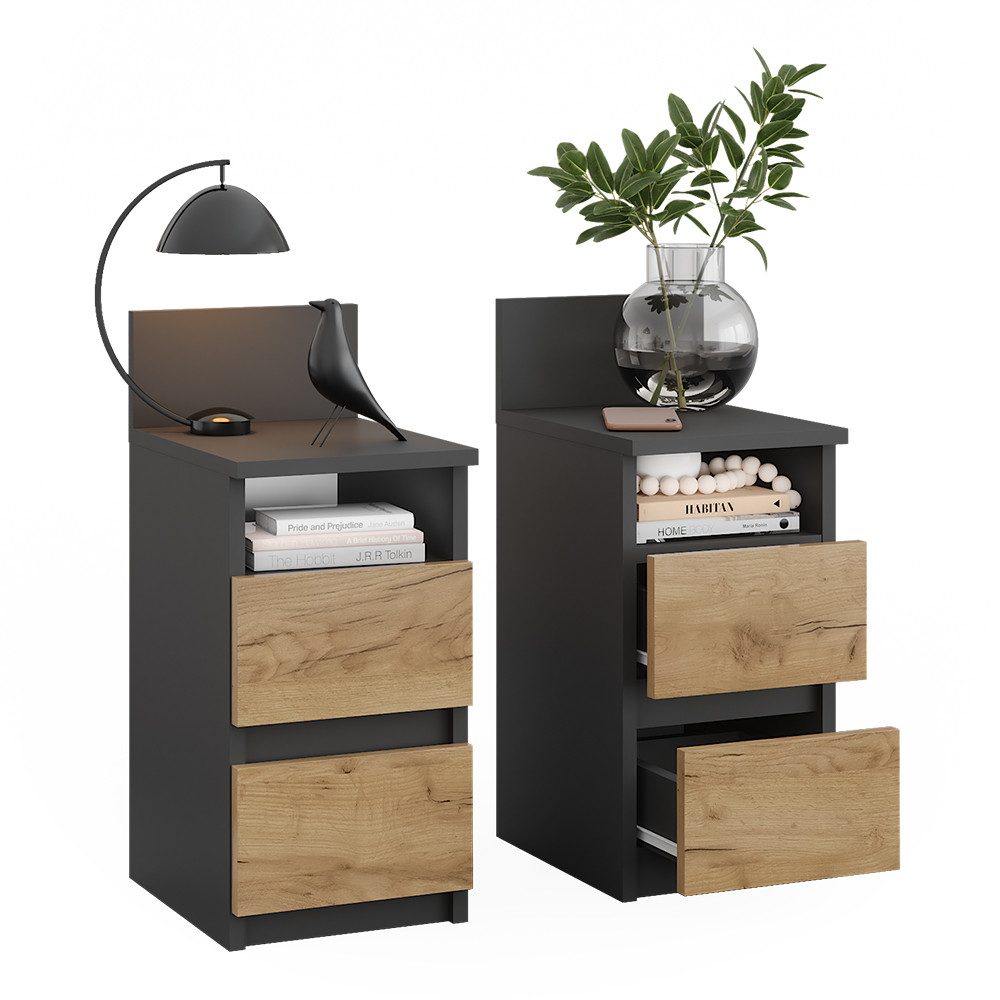 Vicco Nachtschrank Monty, Anthrazit/Goldkraft Eiche, 25 x 59.1 cm 2er Set (2-St)