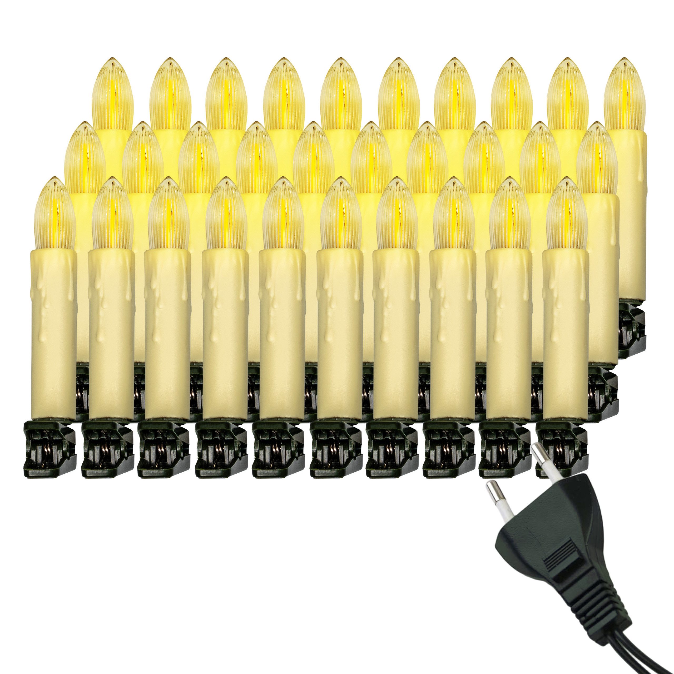 IC Winterworld LED-Lichterkette Retro LED Weihnachtsbaum-Lichterkette mit Filament-Kerzen, E10 Birne, 30-flammig, warm-weiß, 230V, nostalgische Weihnachtsbeleuchtung für Innen