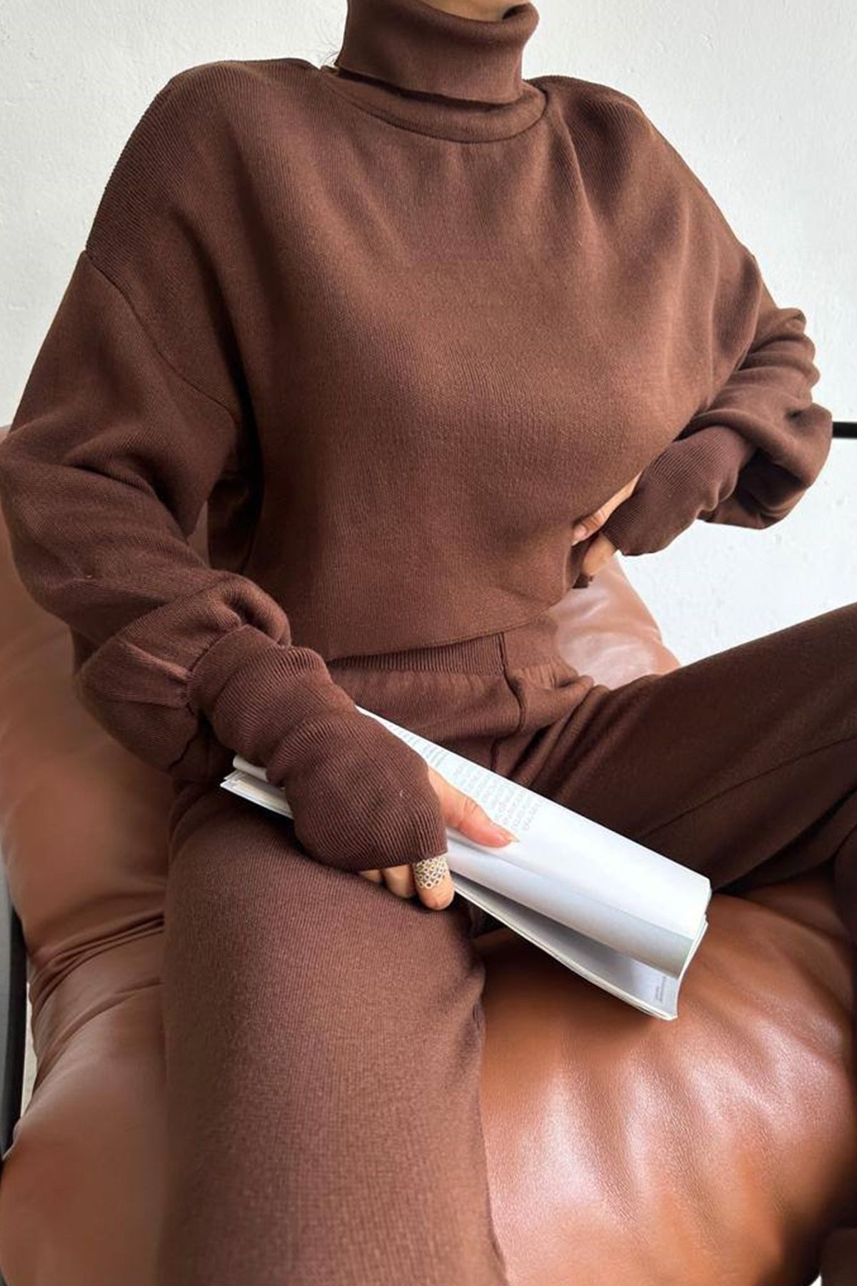 WOMAN VISION Blusentop Rollkragenpullover und hochgeschnittene Strickhose (Oberteil und Hose)