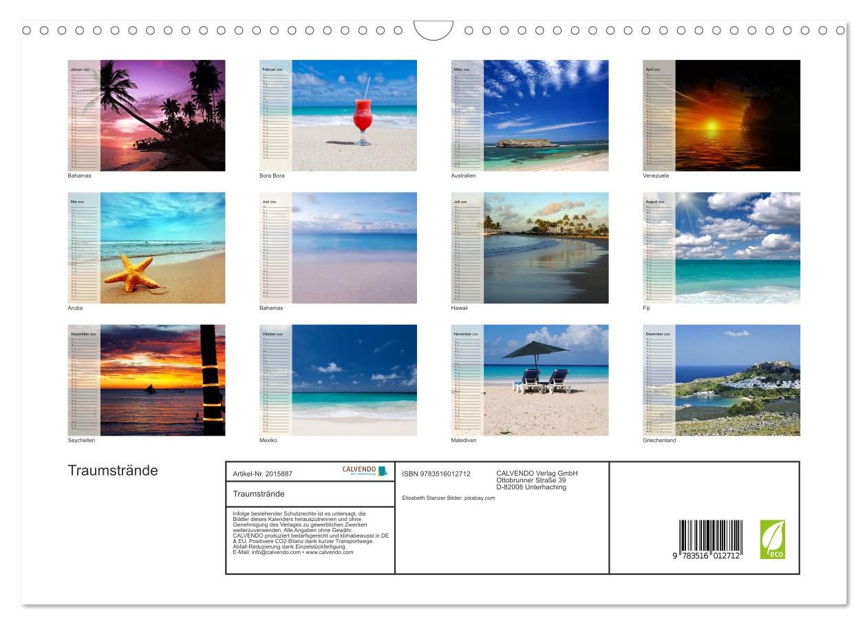 Thumbnail - CALVENDO Wandkalender Traumstrände (Wandkalender 2026 DIN A3 quer), CALVENDO Monatskalender