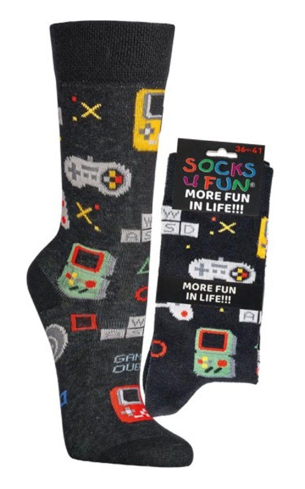 4 Fun Bündel) Fun Socks Gaming Bündel (2-er Freizeitsocken 1-Paar, 2-er 4 Bündel, Socks 2-er Motiv