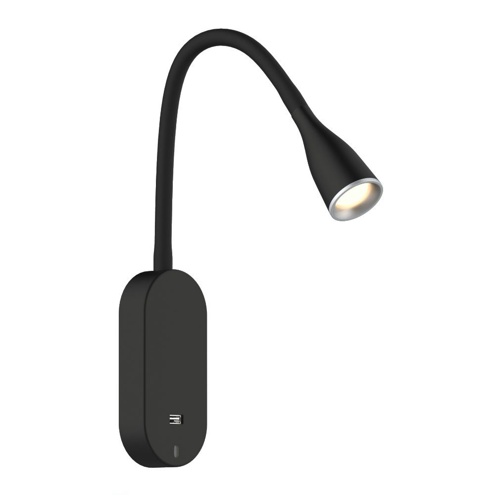 kalb Bettleuchte LED Bettleuchte Tulipano II Leselampe USB Ladefunktion schwarz o. weiß, Touch Schalter, warmweiß