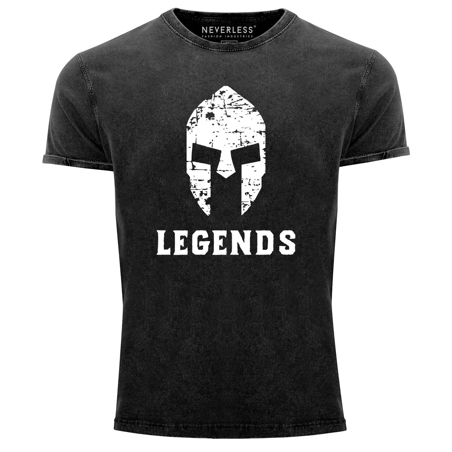 Angesagtes mit Look Slim Used Fit Herren Sparta Cooles Print Legends Print-Shirt T-Shirt Neverless® schwarz Neverless