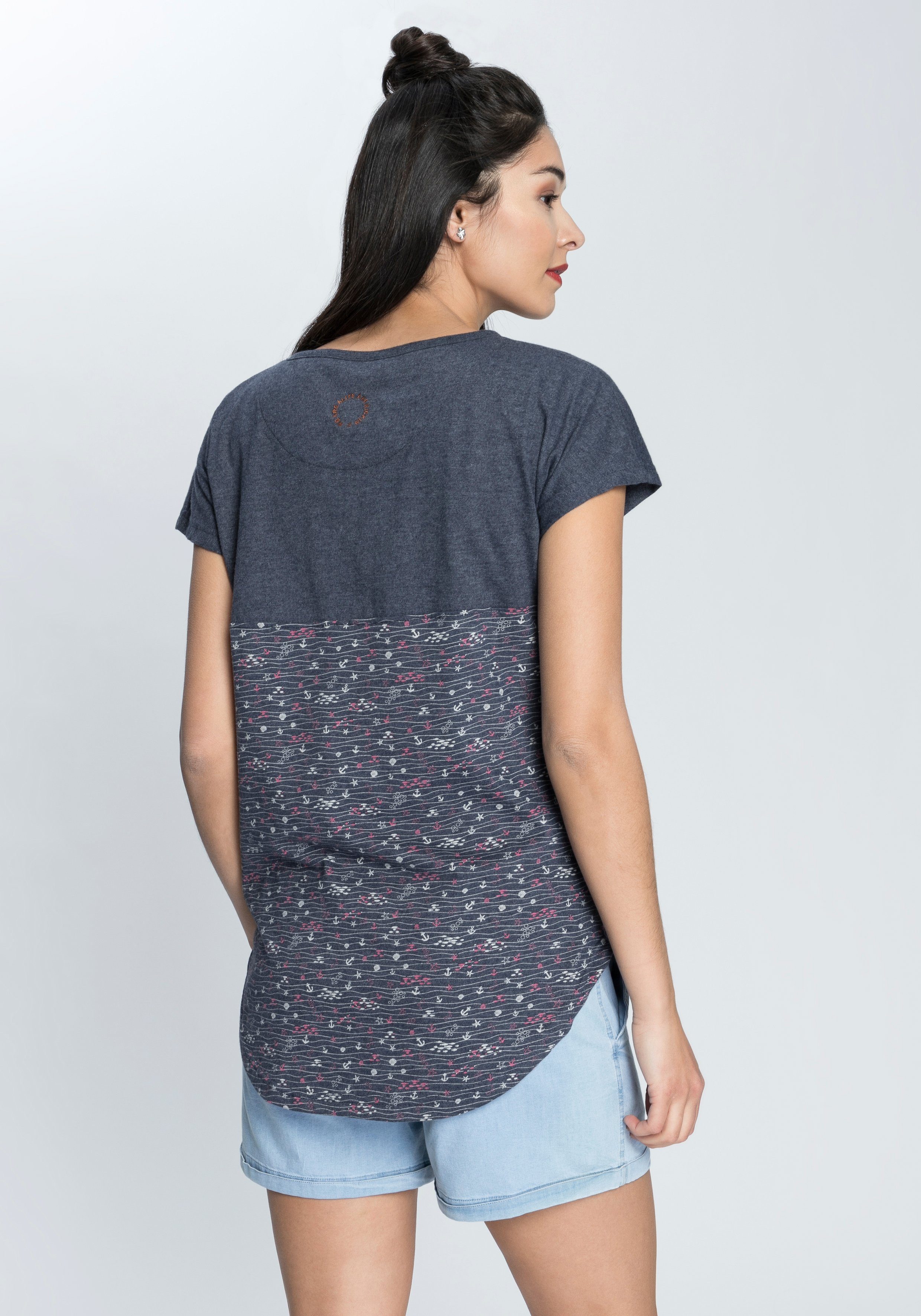 & Alife T-Shirt Longshirt trendy Musterprints mit marine Kickin Streifen-oder print