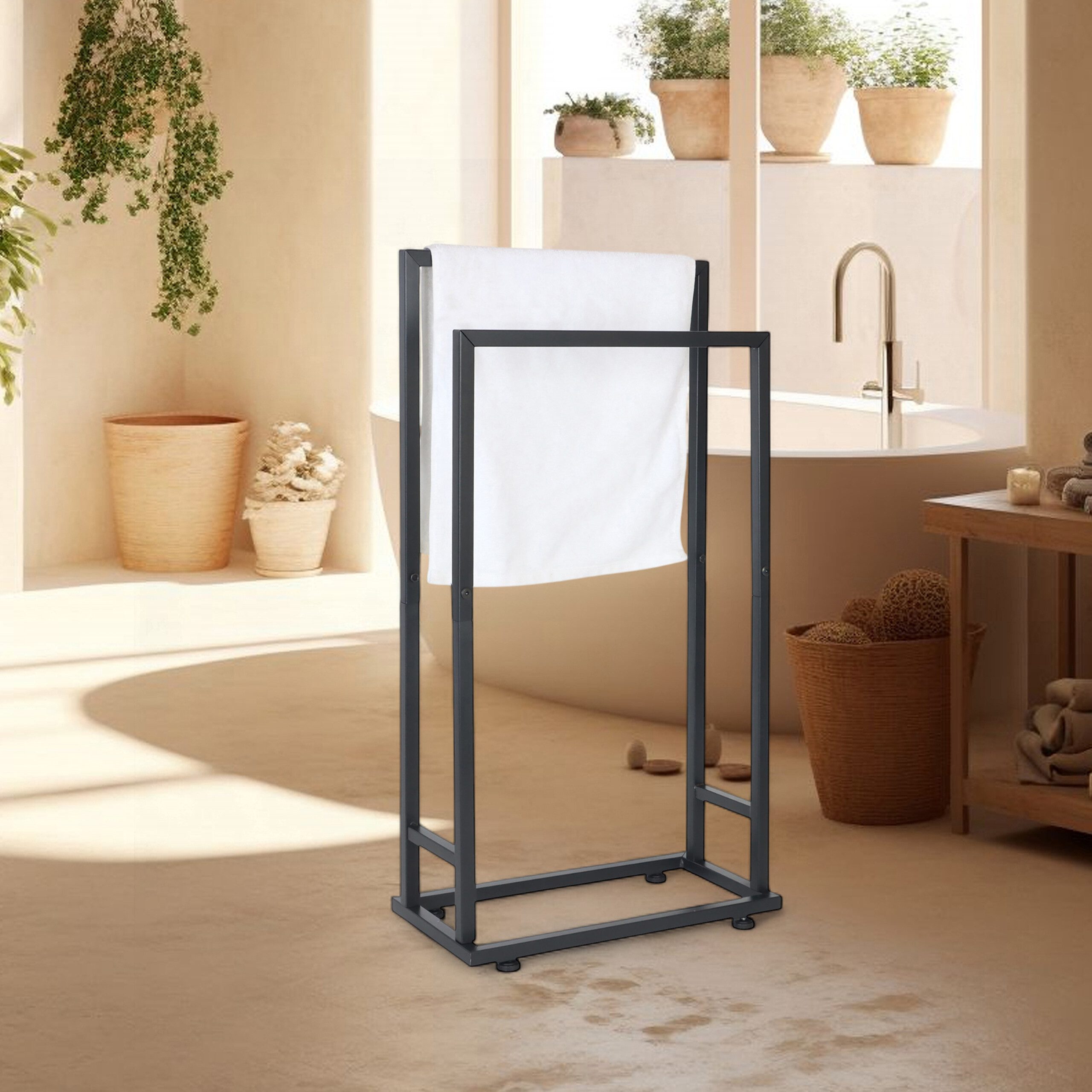 relaxdays Handtuchständer 2 Stangen Metall, schwarz günstig online kaufen