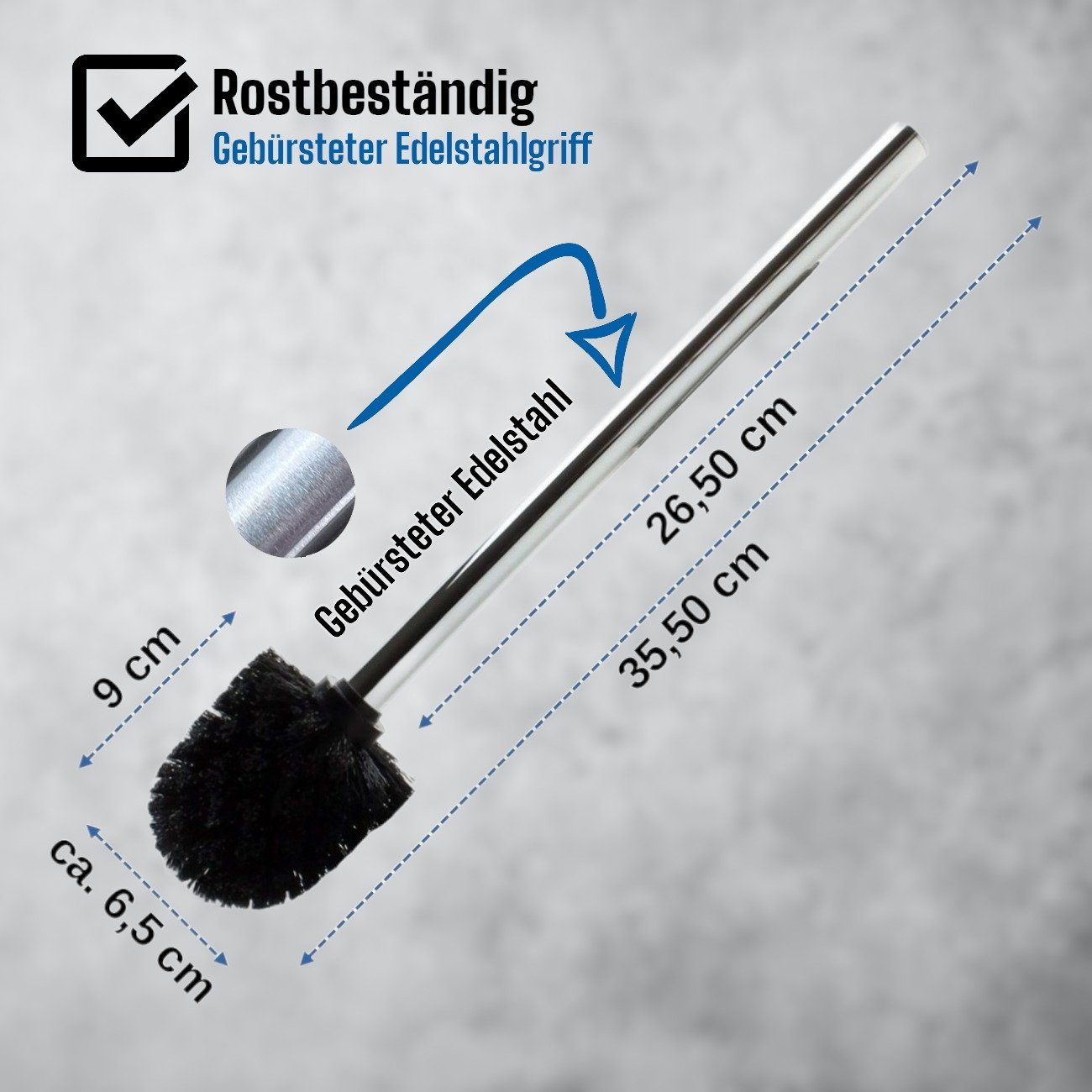Daloual WC-Reinigungsbürste Ersatzbürstenköpfe Ø 6,5 cm inklusive Edelstahlgriff, Badezimmer, Gäste-WC, (Vorteils-Set, 4-tlg), Auswechselbarer Bürstenkopf, hochwertige Borsten, rostfrei, Edelstahl