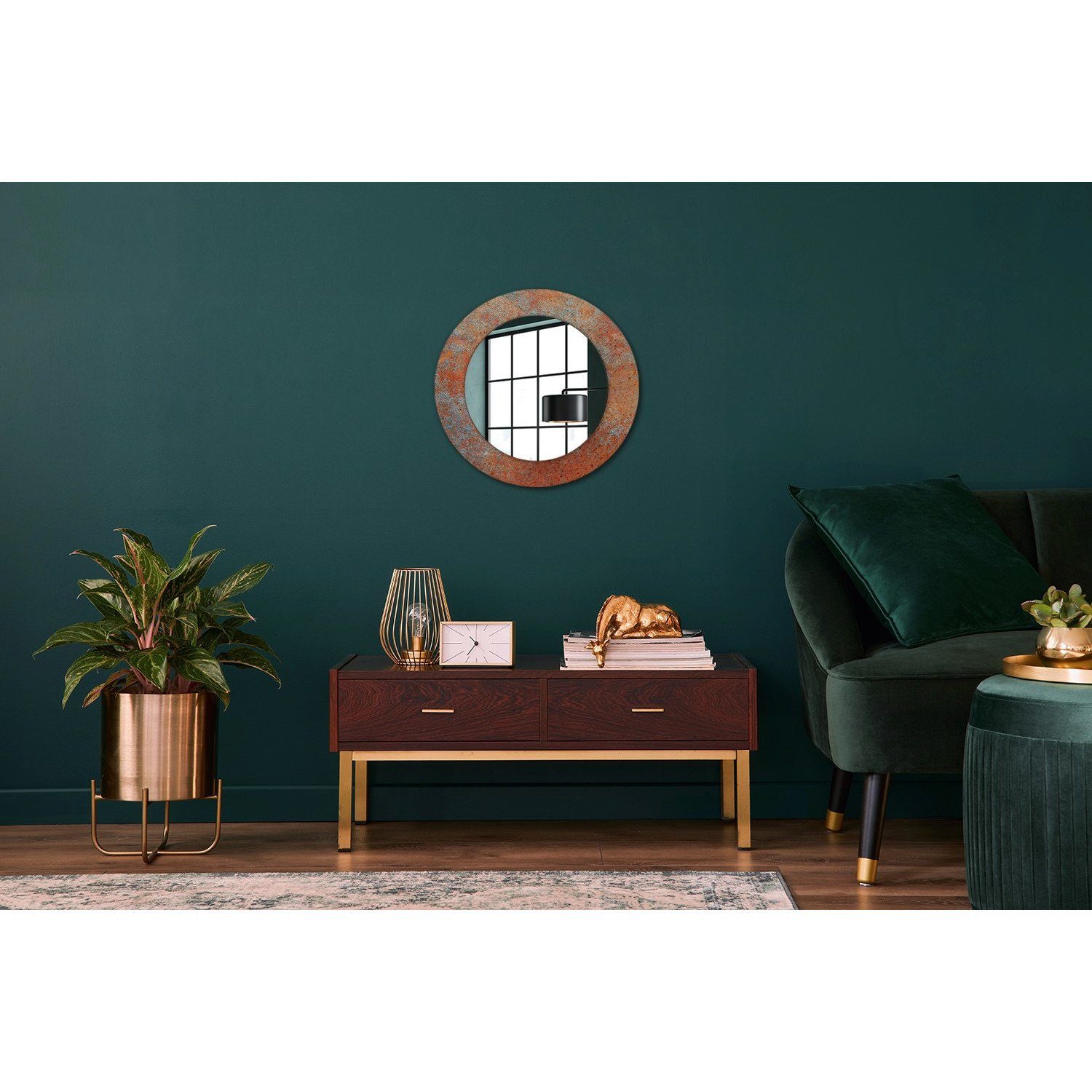 Rostig Rund: Spiegel Modern mit Wandmontage Wandspiegel Tulup Metall Spiegel Aufdruck Ø50cm