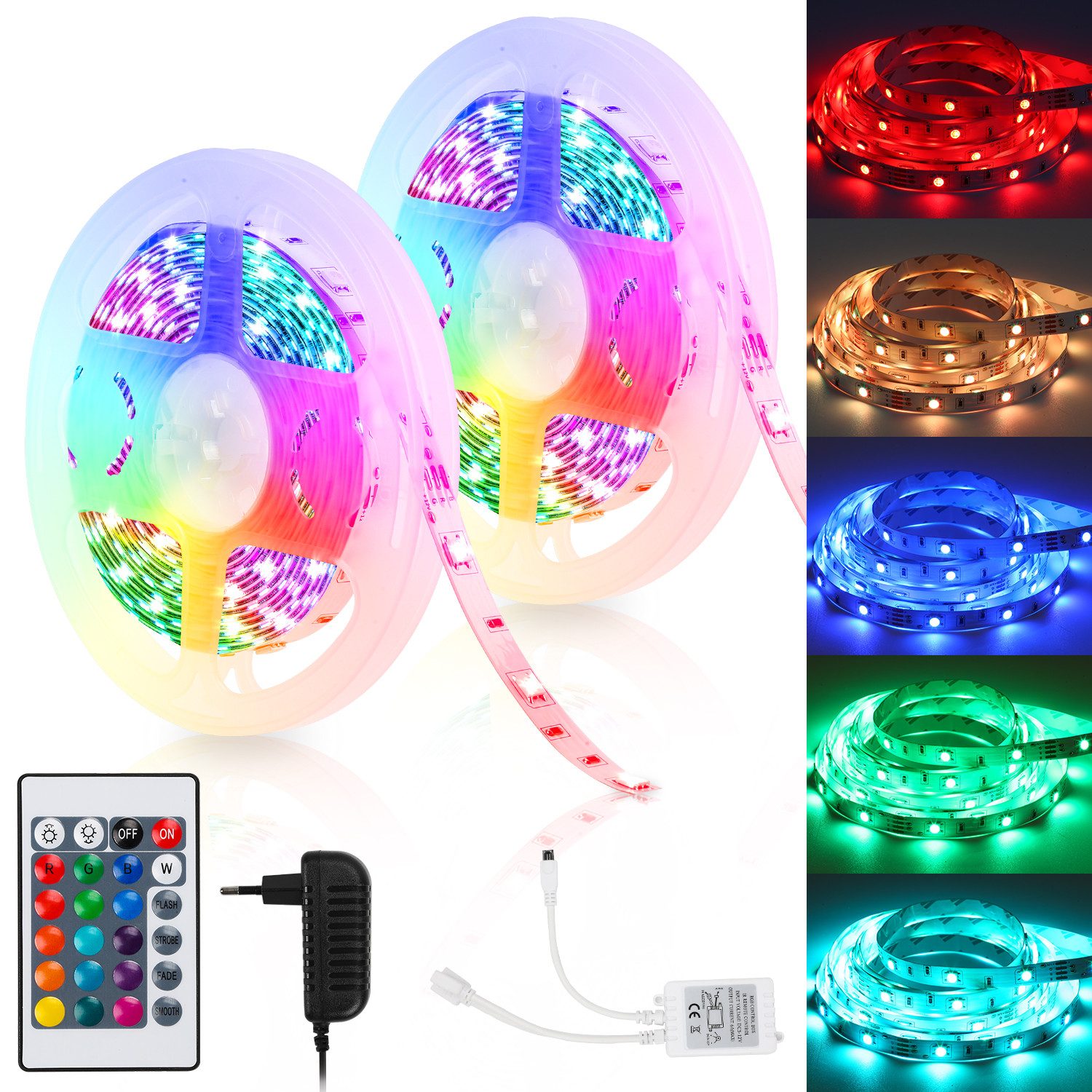 Clanmacy LED Stripe 1-10m LED Streifen Lichtband 5050SMD Leiste RGB Fernsteuerung LED Band, 30-flammig, Licht-Streifen Fernbedienung RGB Lichterkette 5050 SMD Lichtleiste