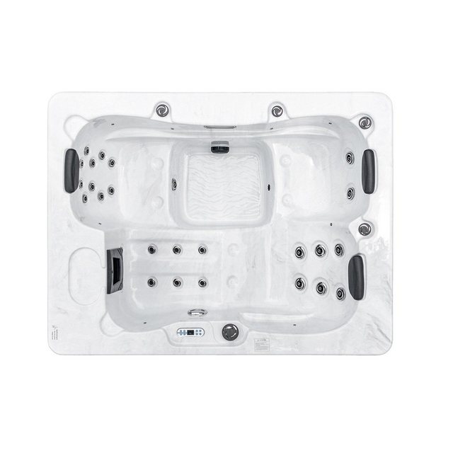 HOME DELUXE Whirlpool Outdoor Whirlpool WHITE MARBLE, (Inkl. Heizung, 27 Massagedüsen und 9 Lichtquellen, 3-tlg), inkl. Abdeckung & Treppe, 210 x 160 x 85 cm – Inkl. 27 Massagedüsen