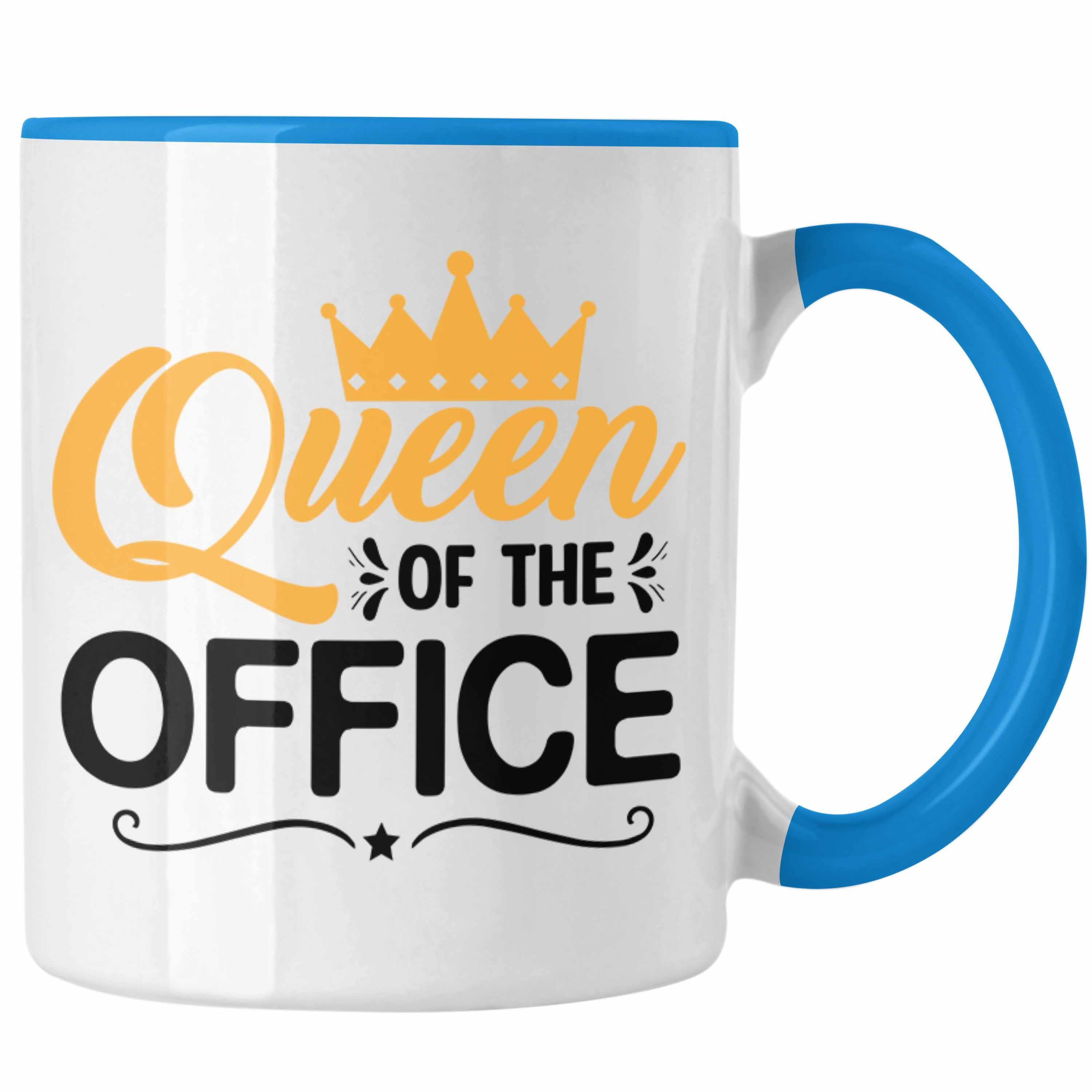 Trendation Tasse Trendation - Queen Of The Office Tasse Geschenk Kollegin Chefin Geschenkidee Blau