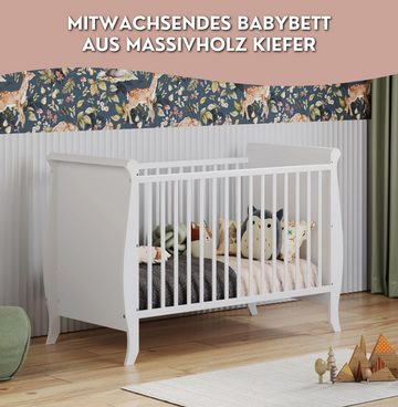 Alavya Home® Babybett MIA, 60x120 Umbaubar zum Kinderbett und Juniorbett 3-fach höhenverstellbar